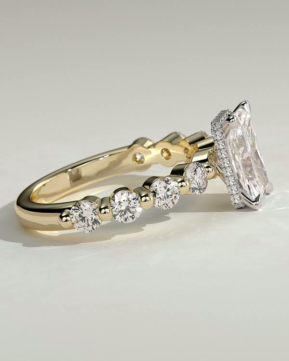 Josephine  Radiant Solitaire with Side Stones & Hidden Halo - 18k Yellow Gold / 18k White Gold
