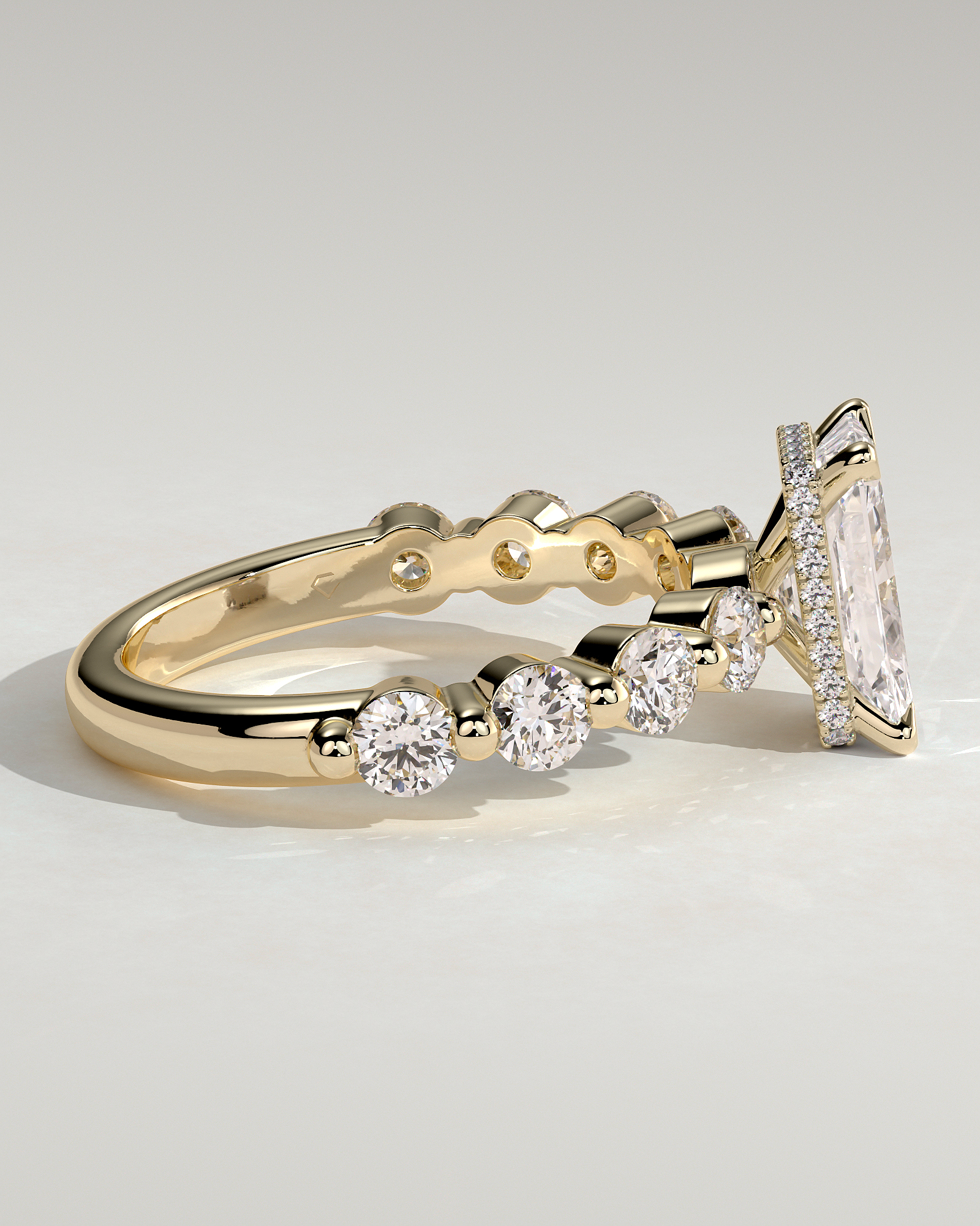 Josephine  Radiant Solitaire with Side Stones & Hidden Halo - 18k Yellow Gold