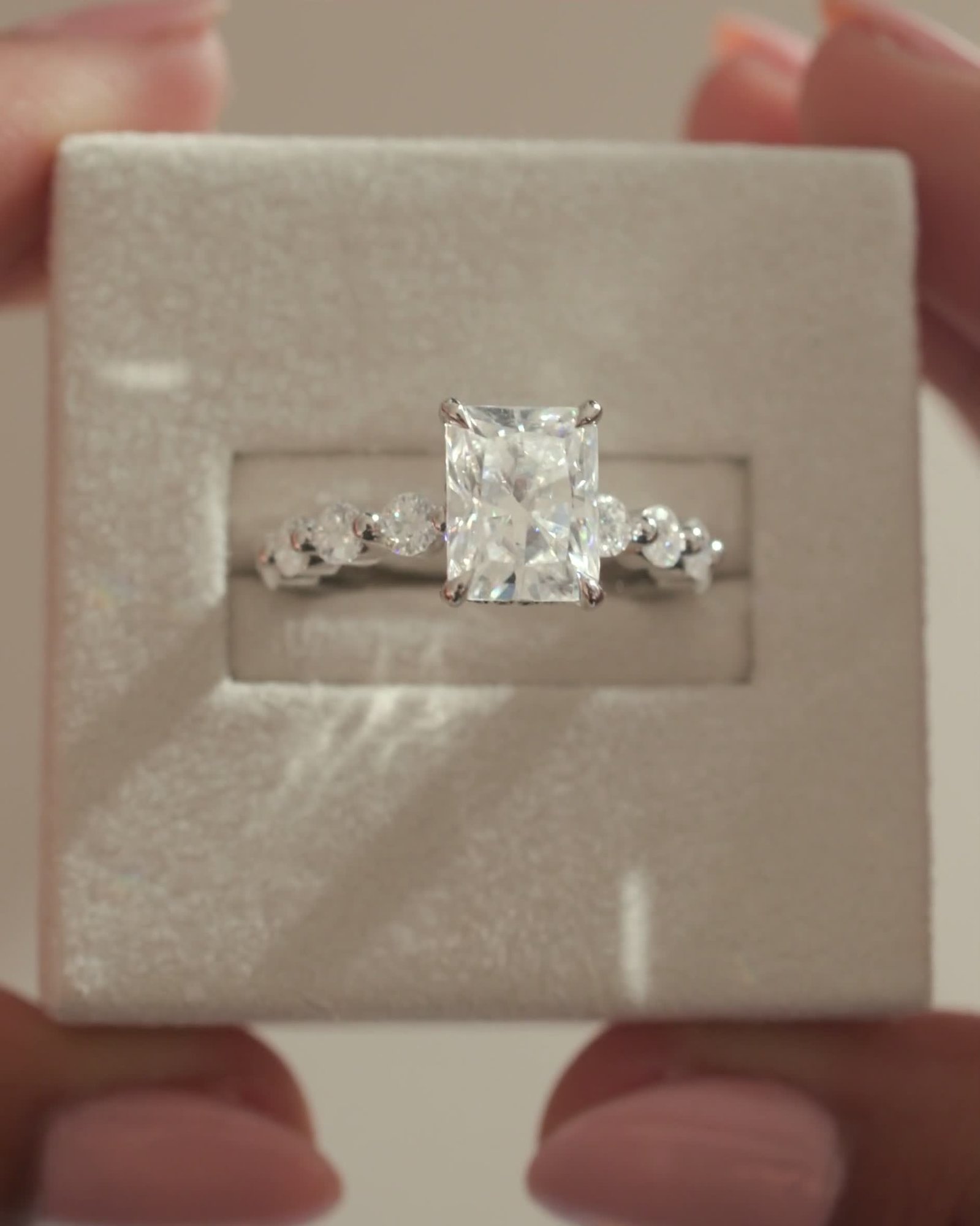 Josephine  Radiant Solitaire with Side Stones & Hidden Halo Lifestyle Image