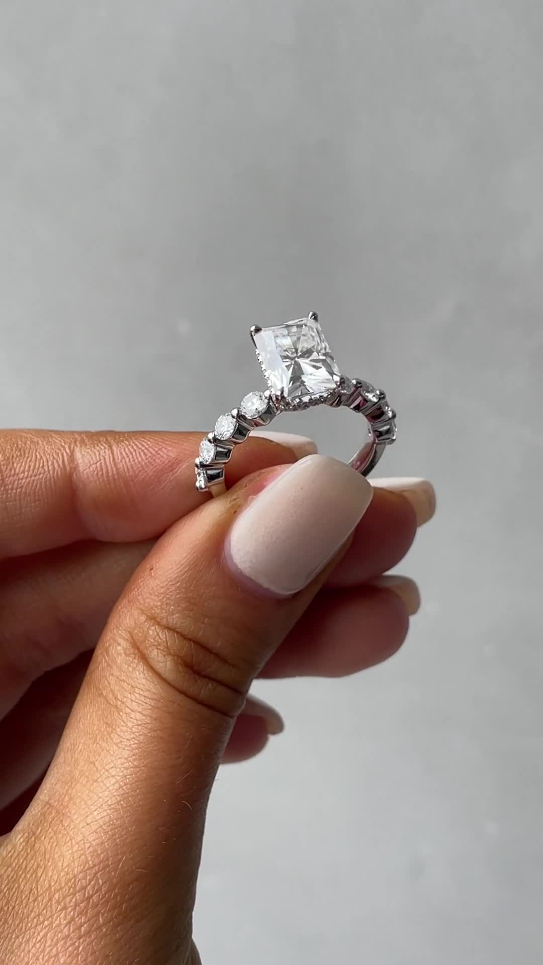 Josephine  Radiant Solitaire with Side Stones & Hidden Halo Lifestyle Image