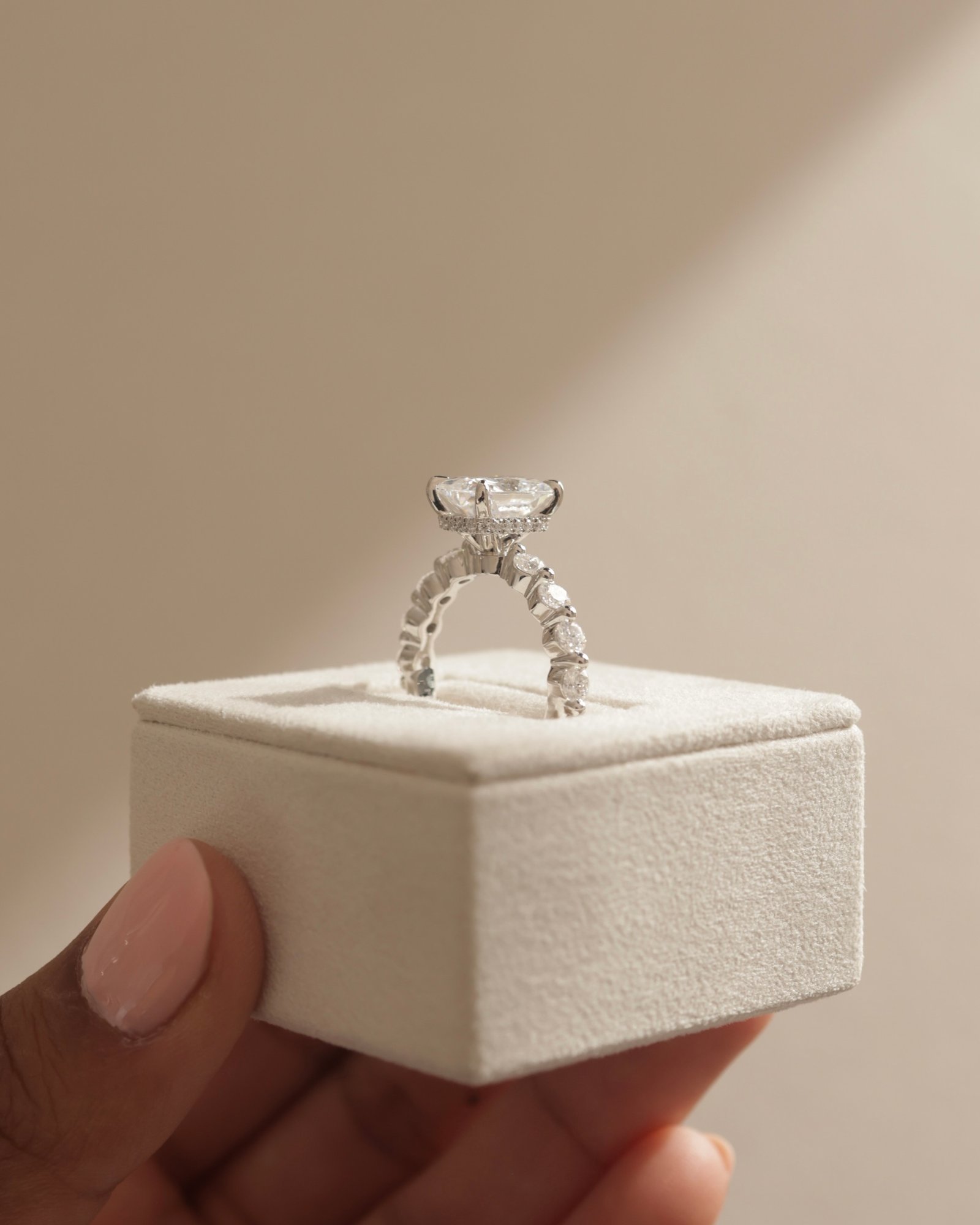 Josephine  Radiant Solitaire with Side Stones & Hidden Halo Lifestyle Image