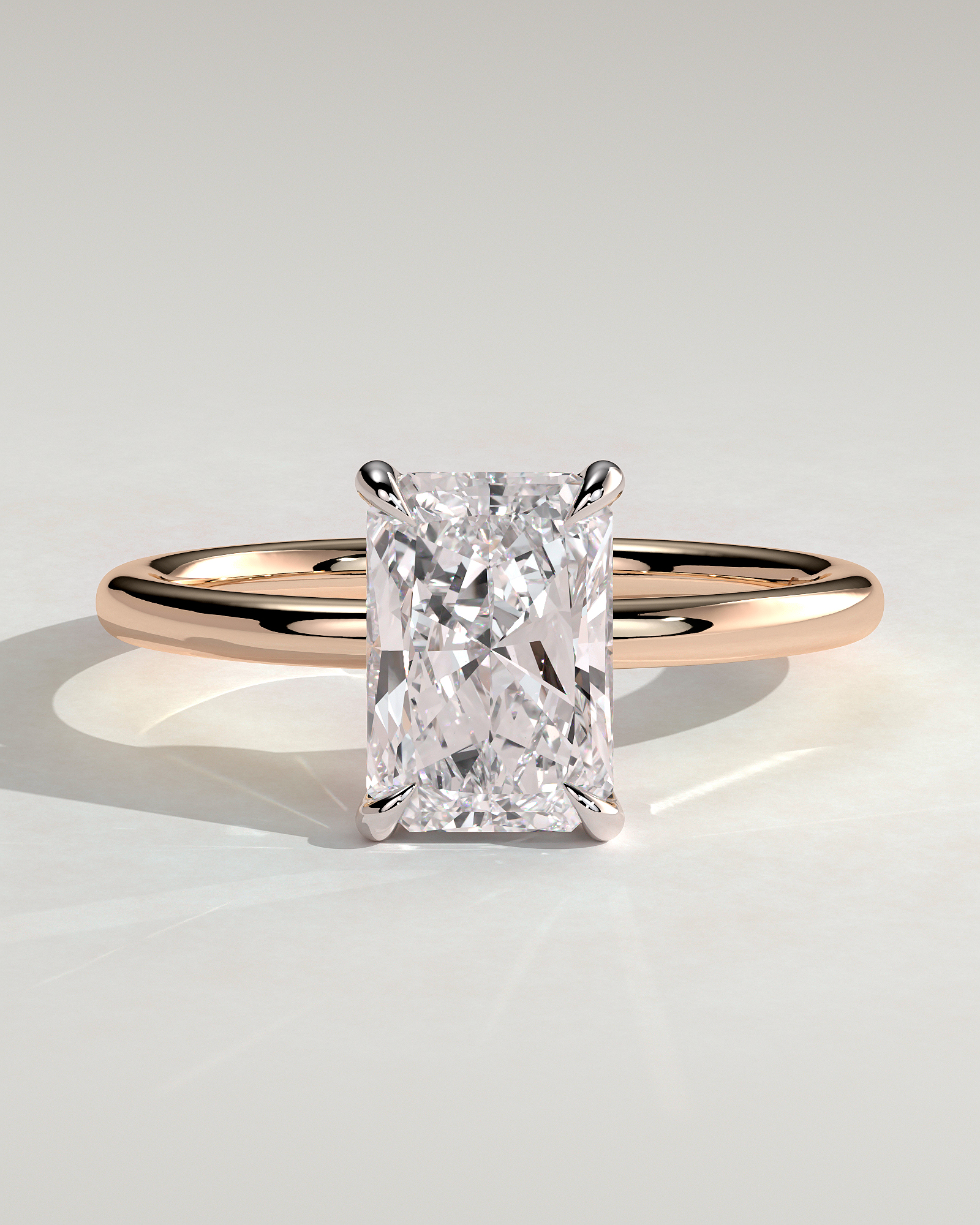 Judy - Radiant Solitaire - 18k Rose Gold / 18k White Gold Low Setting