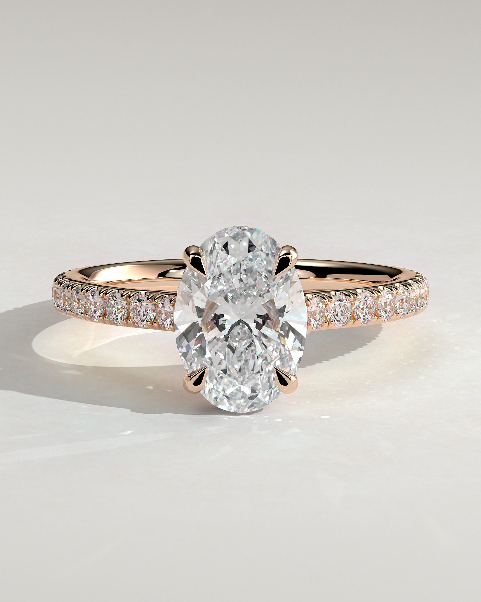 Julia  Oval Solitaire with Hidden Halo and Pav - 18k Rose Gold