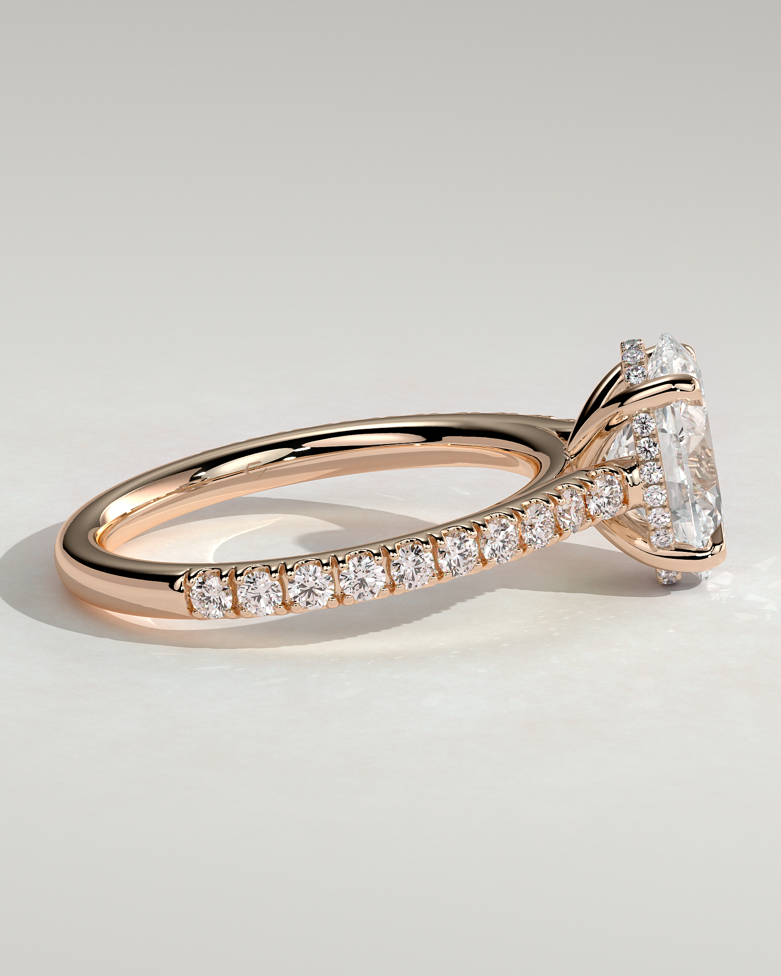 Julia  Oval Solitaire with Hidden Halo and Pav - 18k Rose Gold