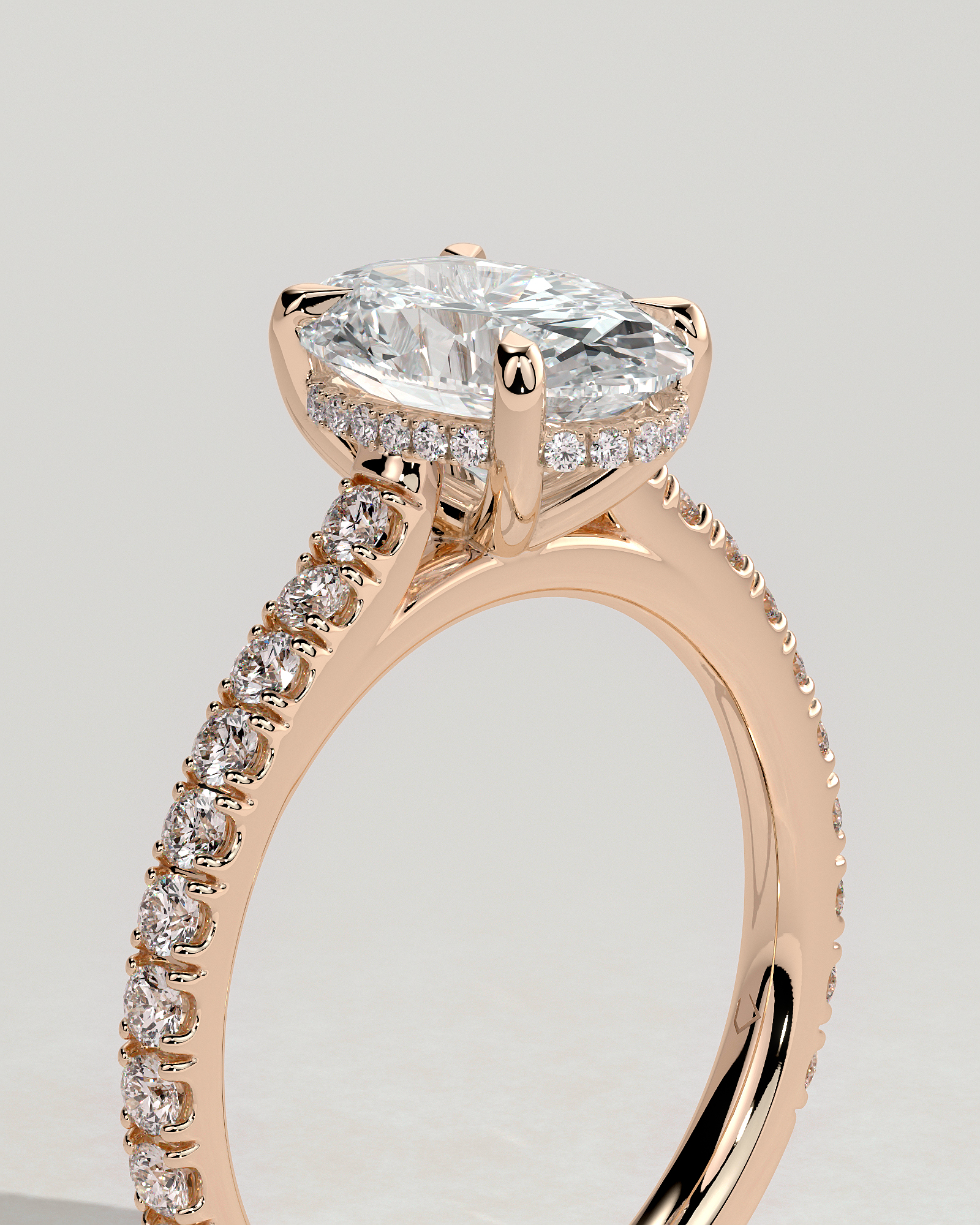 Julia  Oval Solitaire with Hidden Halo and Pav - 18k Rose Gold