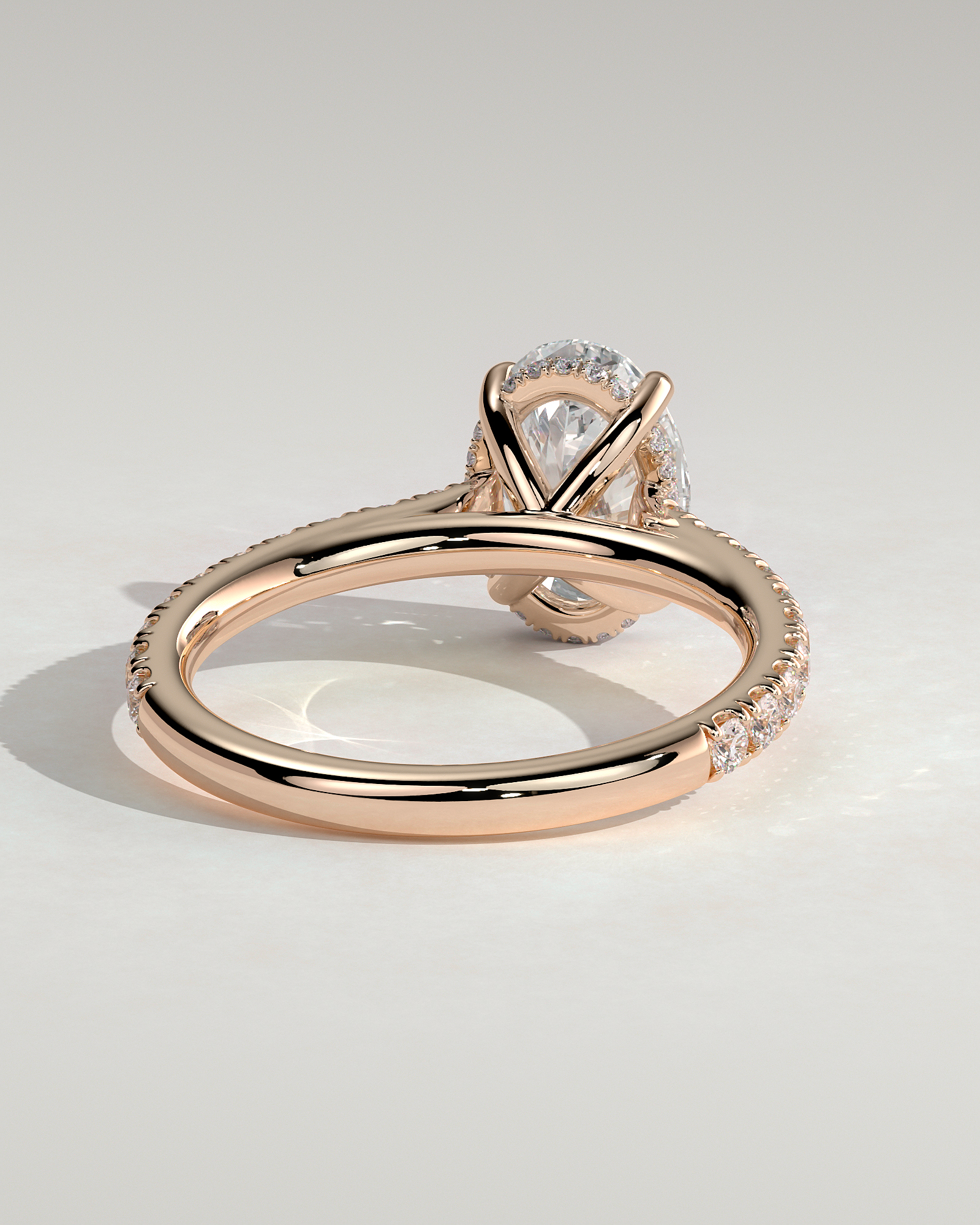 Julia  Oval Solitaire with Hidden Halo and Pav - 18k Rose Gold