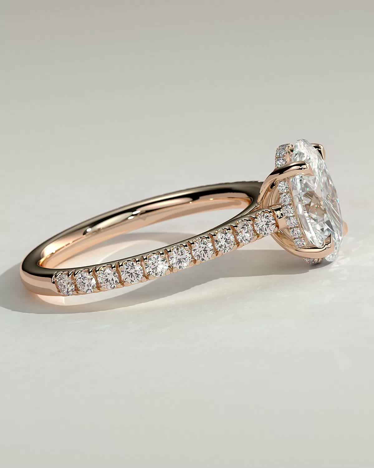 Julia  Oval Solitaire with Hidden Halo and Pav - 18k Rose Gold