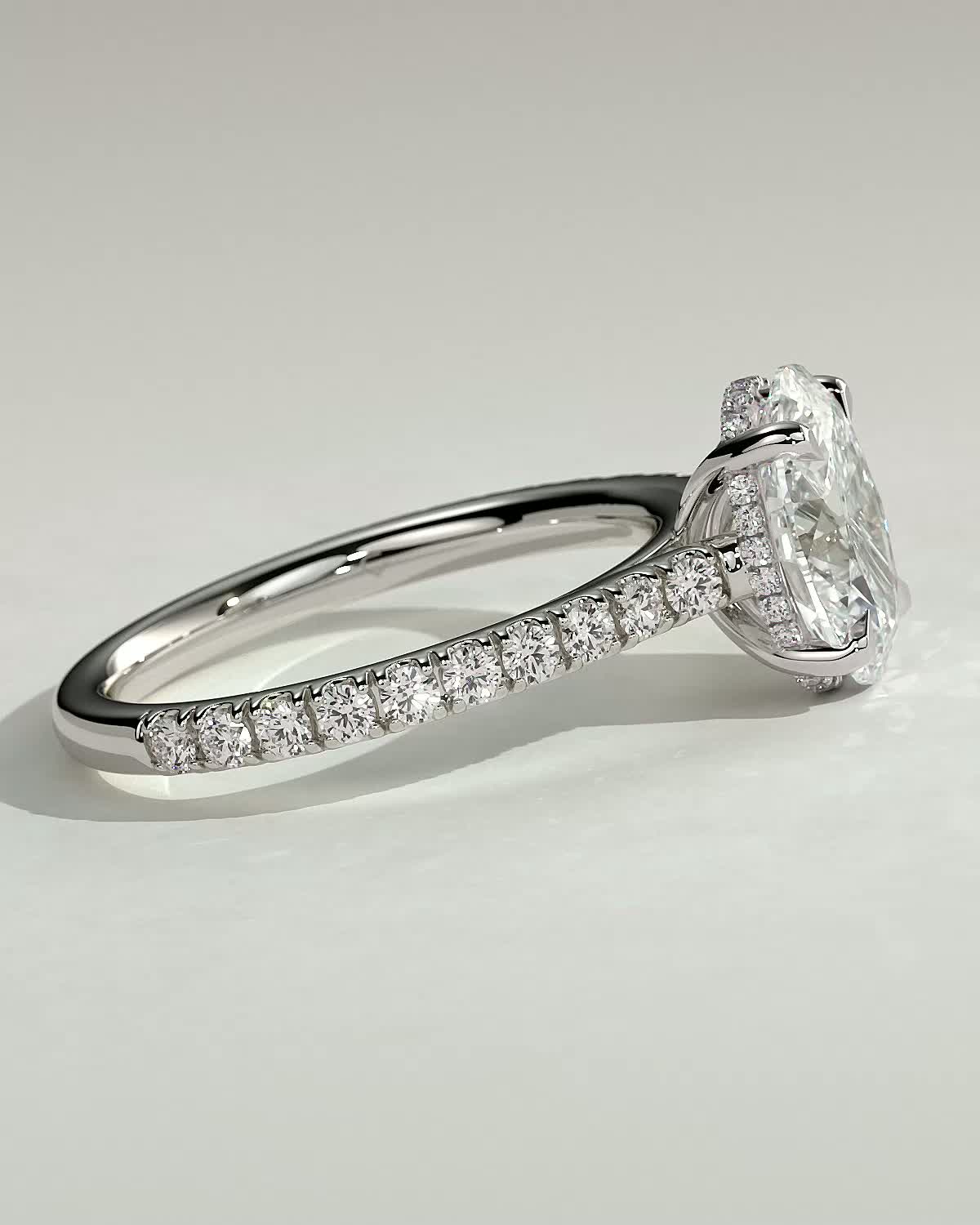 Julia  Oval Solitaire with Hidden Halo and Pav - 18k White Gold