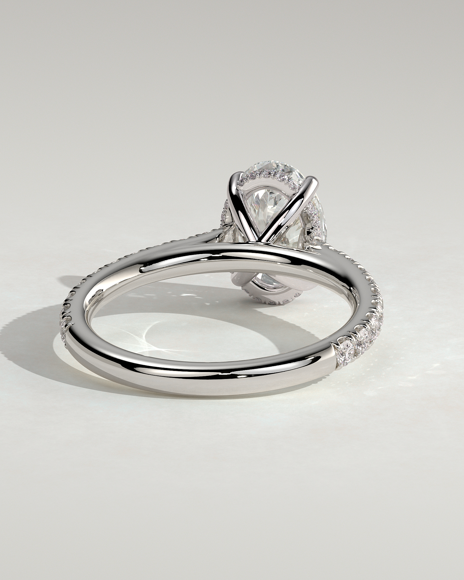 Julia  Oval Solitaire with Hidden Halo and Pav - 18k White Gold