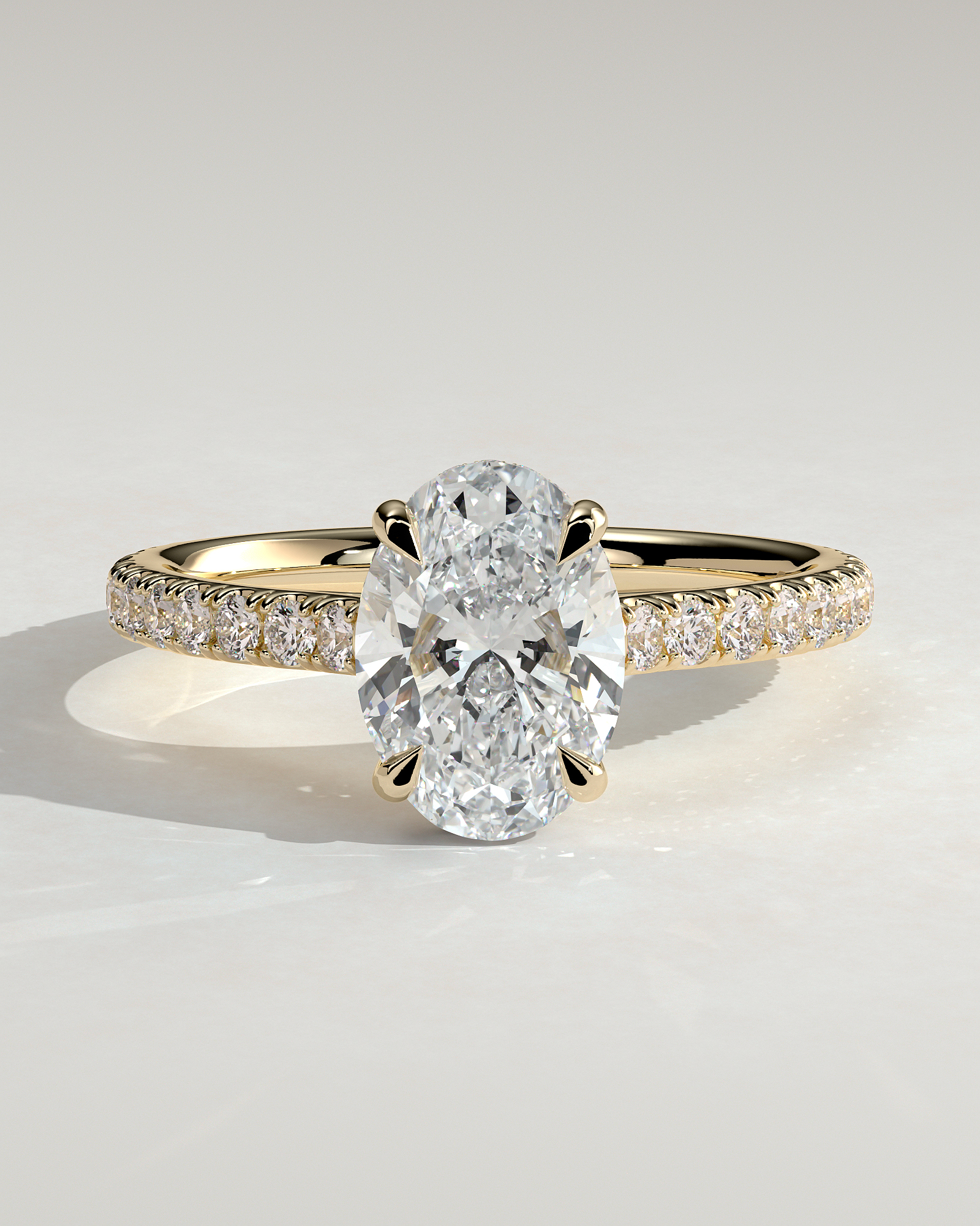 Julia  Oval Solitaire with Hidden Halo and Pav - 18k Yellow Gold