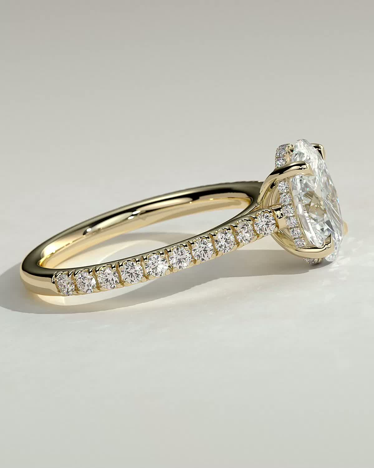 Julia  Oval Solitaire with Hidden Halo and Pav - 18k Yellow Gold