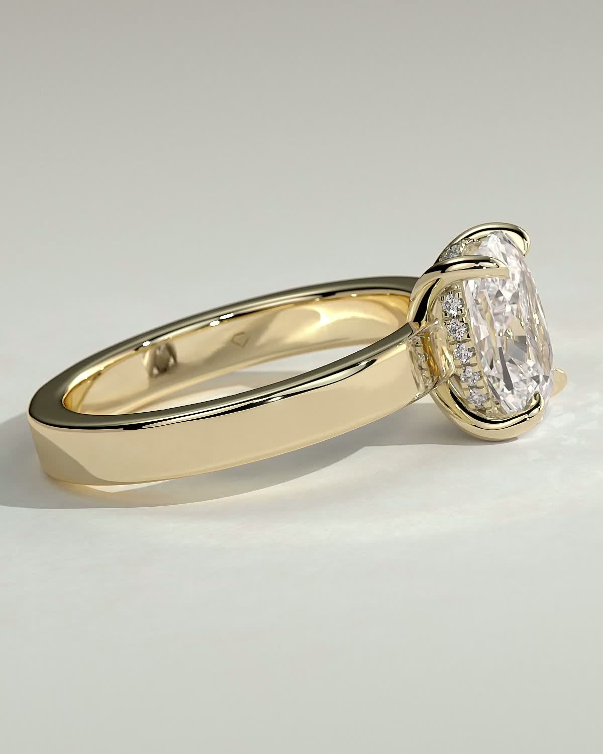 Kai - Elongated Cushion Flat Cigar Band Solitaire with Hidden Halo - 18k Yellow Gold