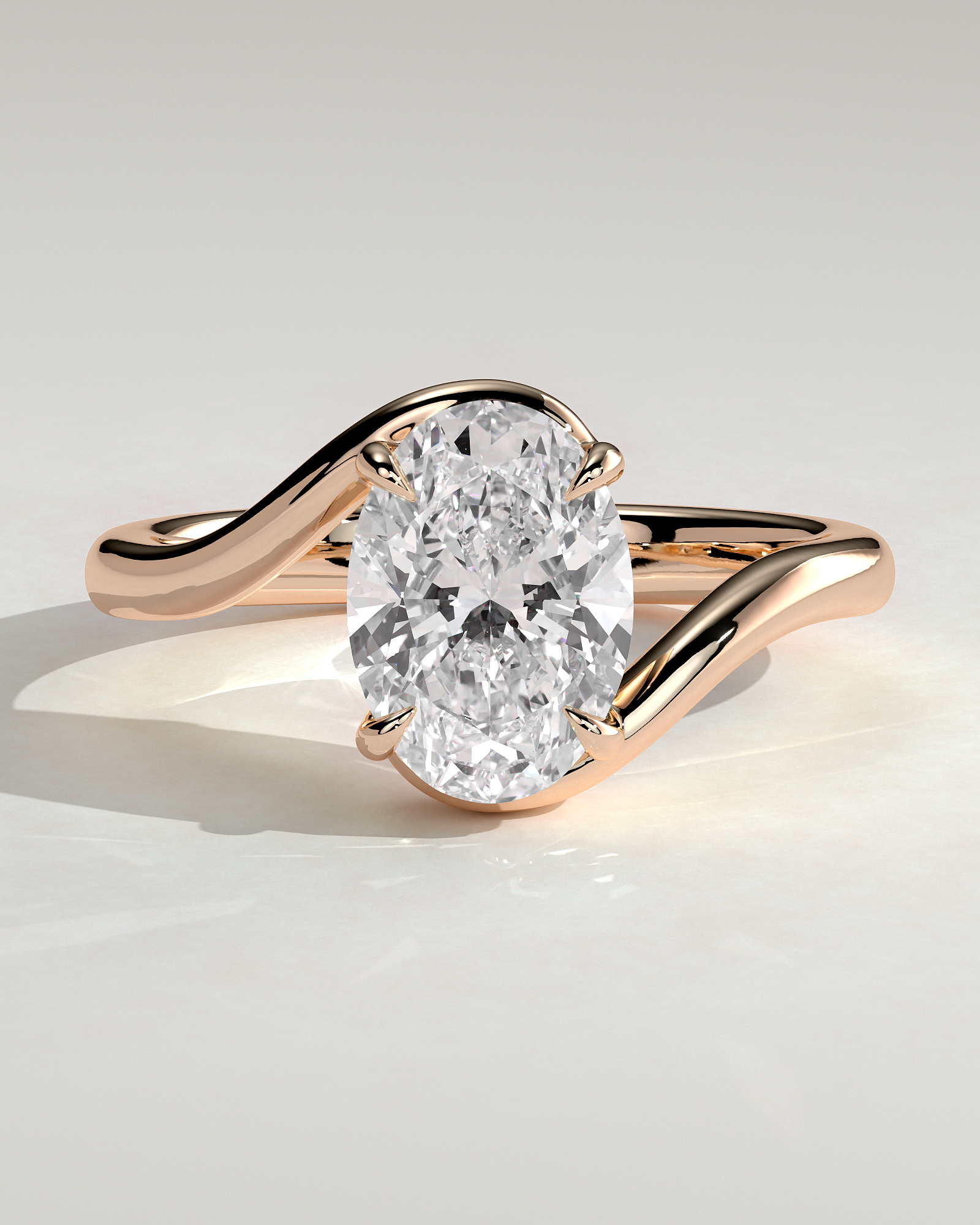 Oval 4 Claw Solitaire with Bypass Band Engagement Ring - 18k Rose Gold