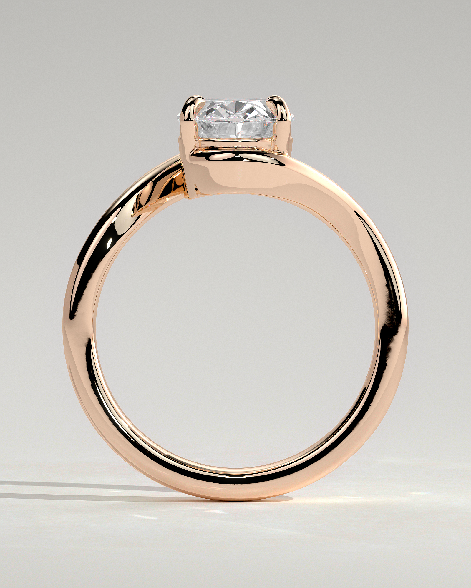 Oval 4 Claw Solitaire with Bypass Band Engagement Ring - 18k Rose Gold