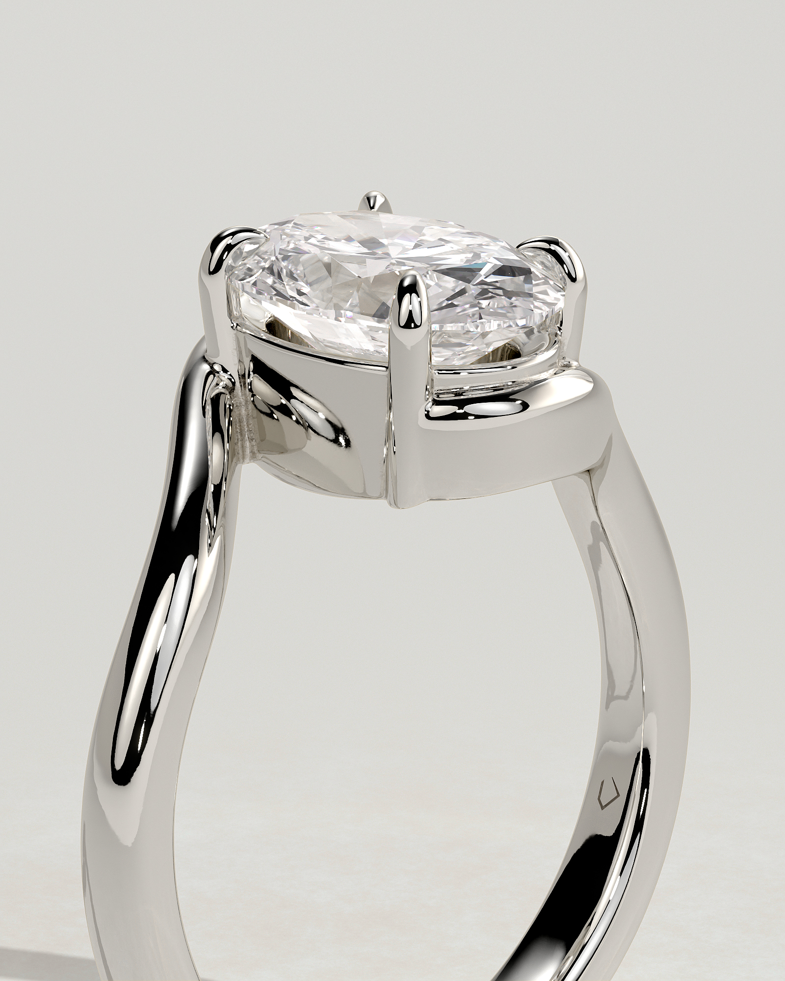 Oval 4 Claw Solitaire with Bypass Band Engagement Ring - 18k White Gold