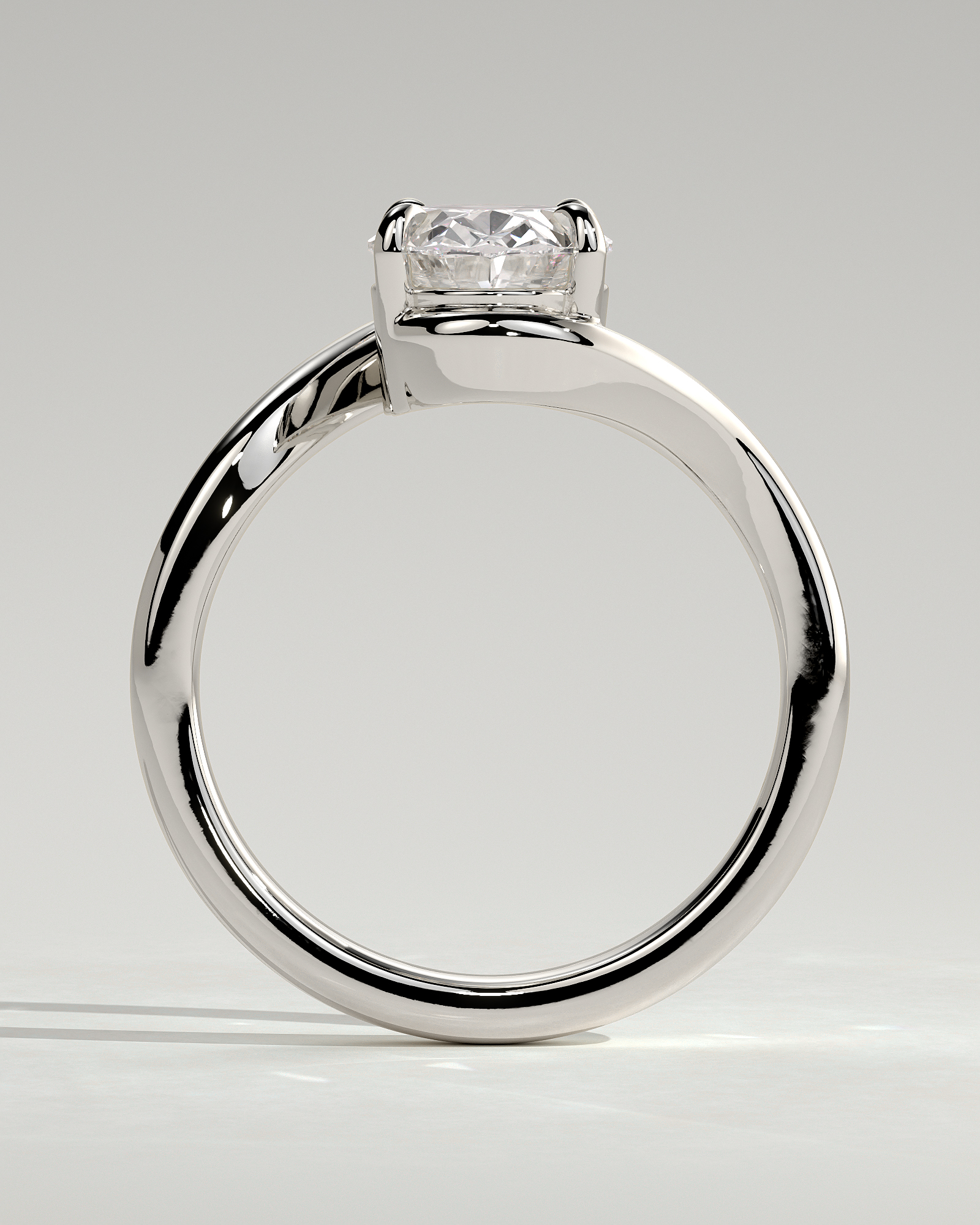 Oval 4 Claw Solitaire with Bypass Band Engagement Ring - 18k White Gold