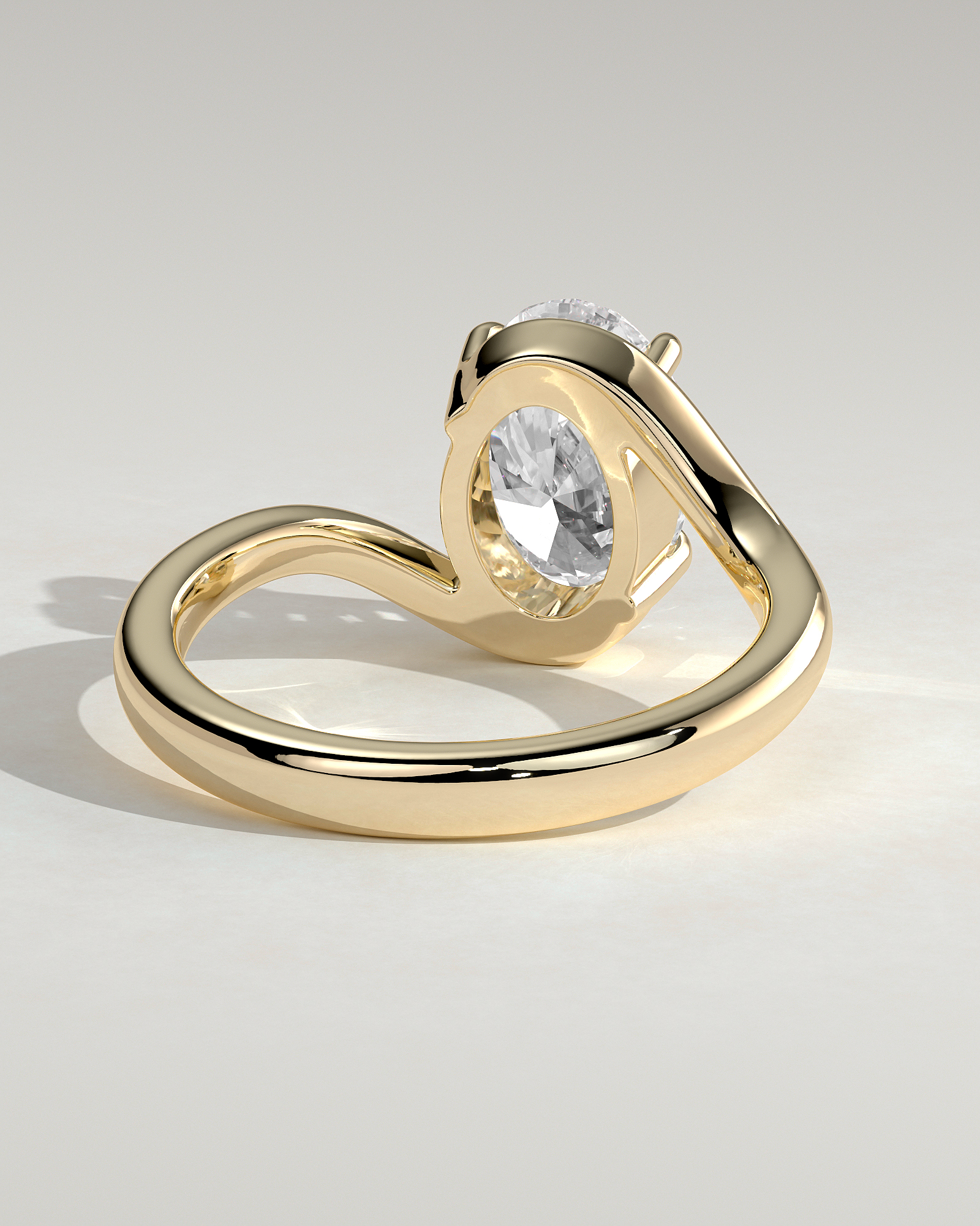 Oval 4 Claw Solitaire with Bypass Band Engagement Ring - 18k Yellow Gold
