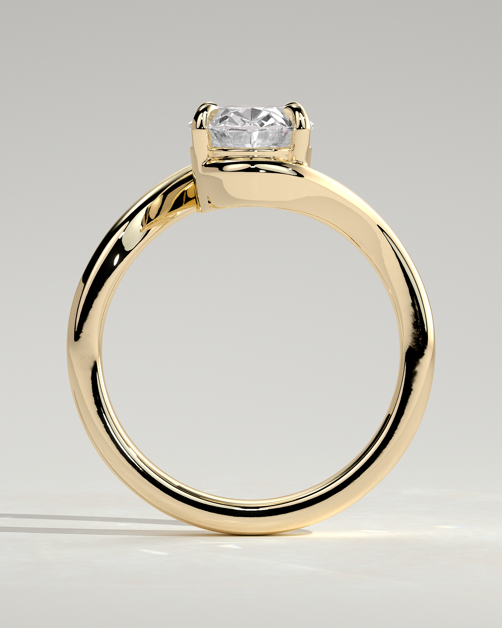 Oval 4 Claw Solitaire with Bypass Band Engagement Ring - 18k Yellow Gold