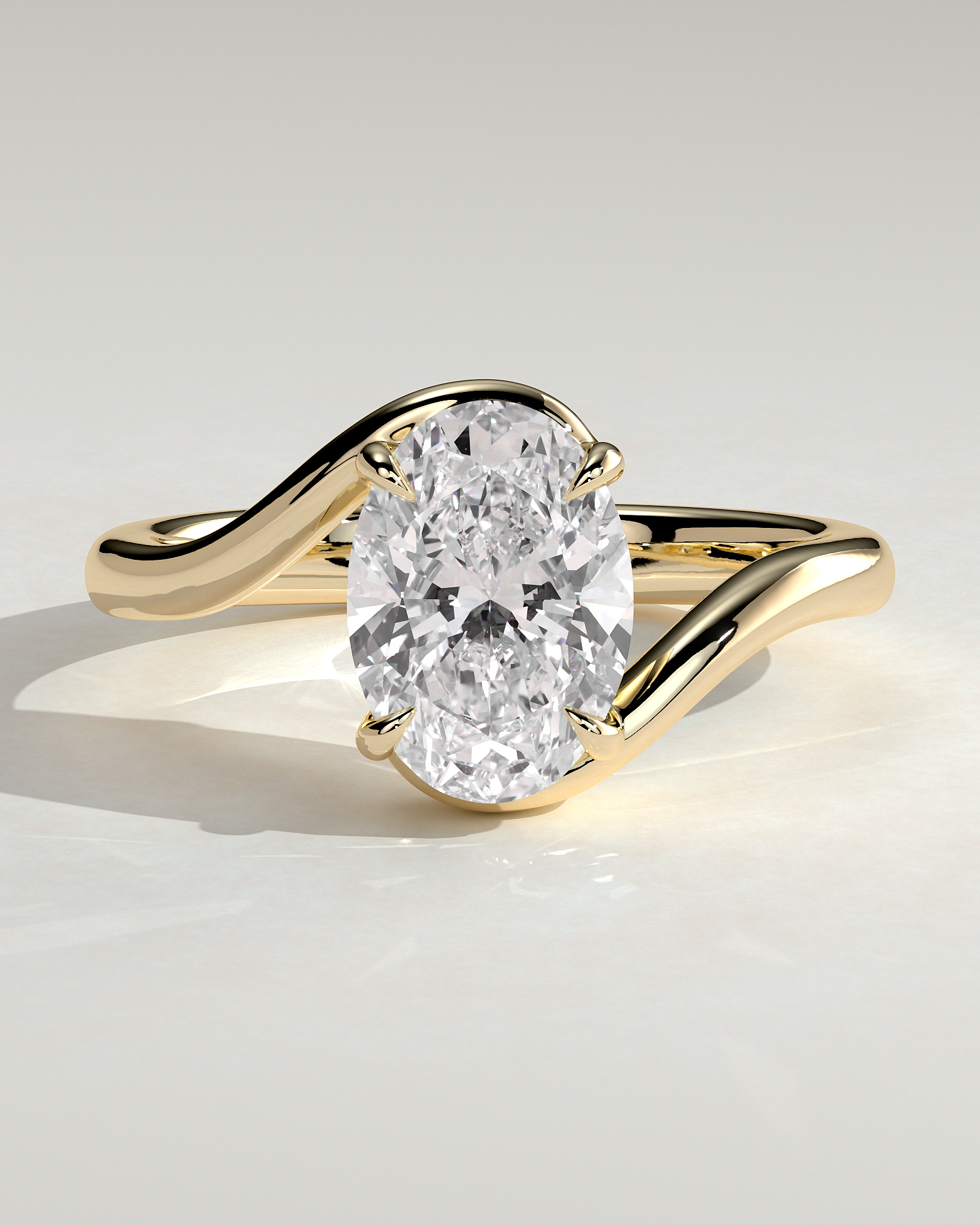 Oval 4 Claw Solitaire with Bypass Band Engagement Ring - 18k Yellow Gold