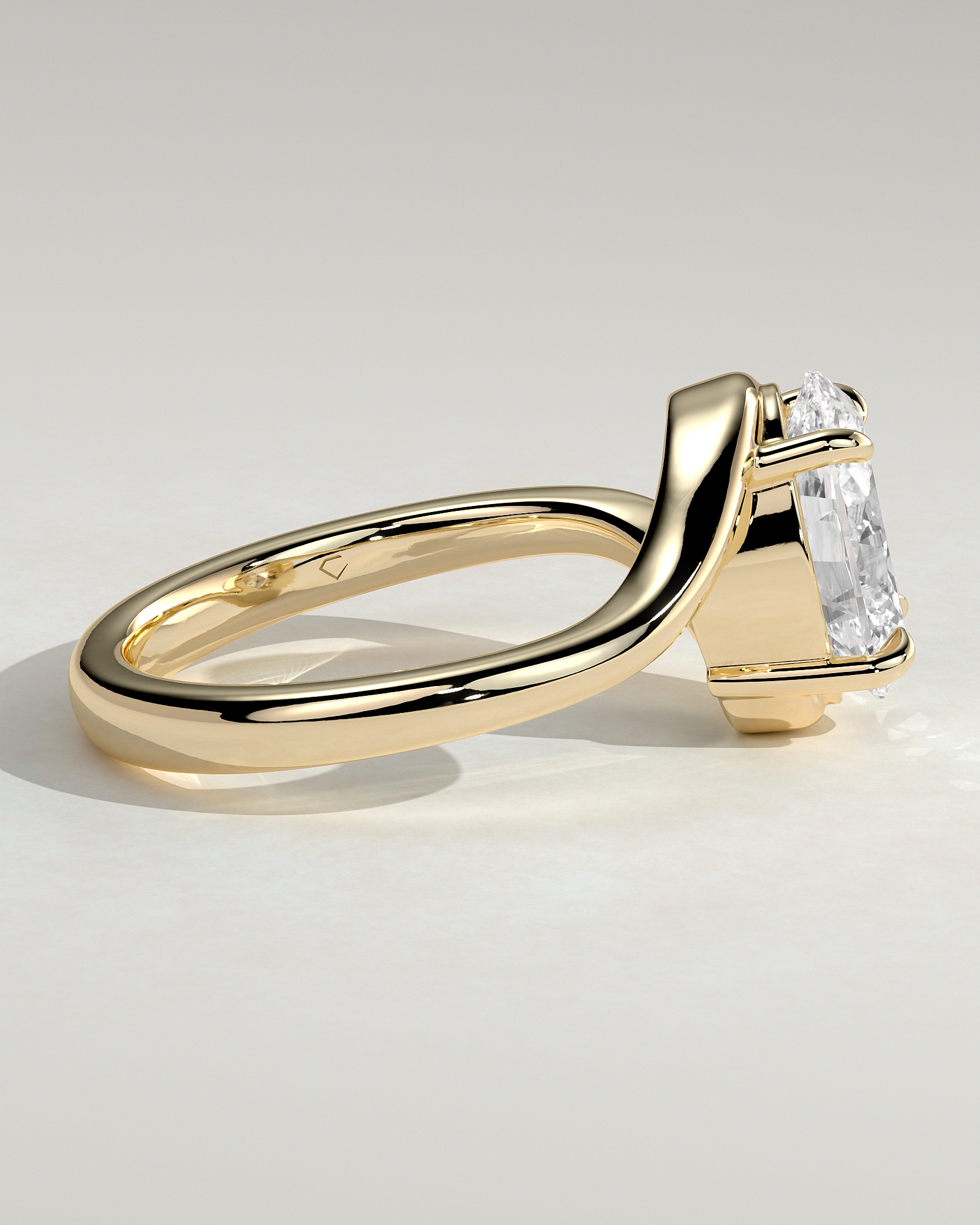 Oval 4 Claw Solitaire with Bypass Band Engagement Ring - 18k Yellow Gold