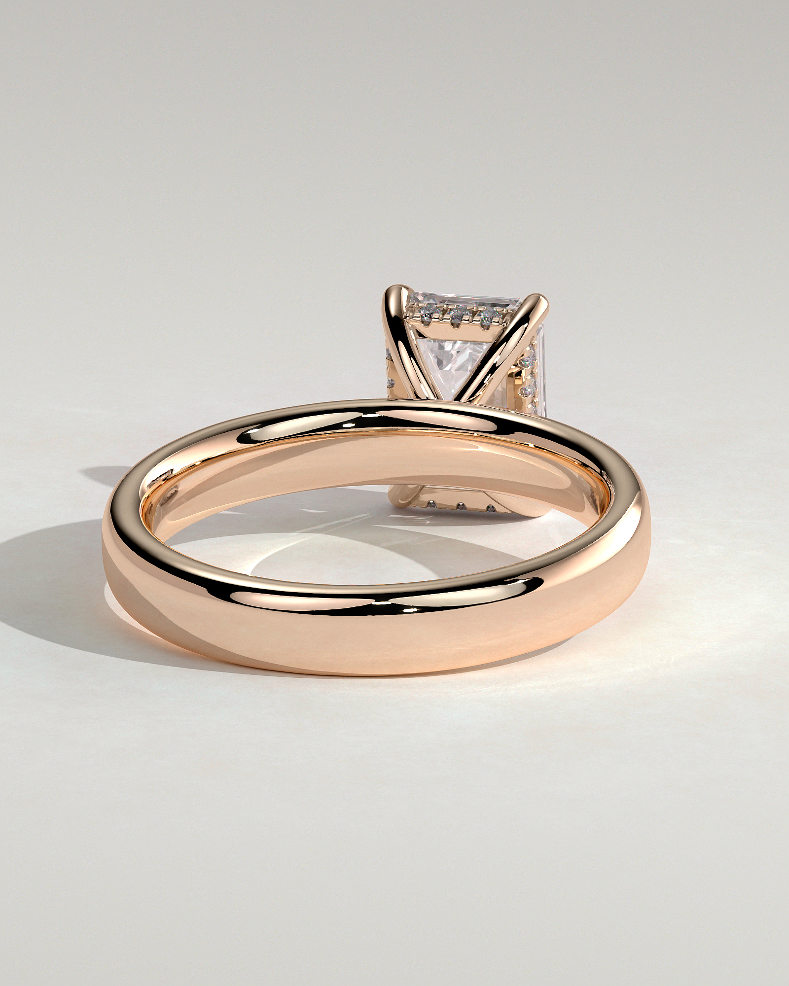 Kate - Emerald Solitaire with Cigar Band - 18k Rose Gold High Setting