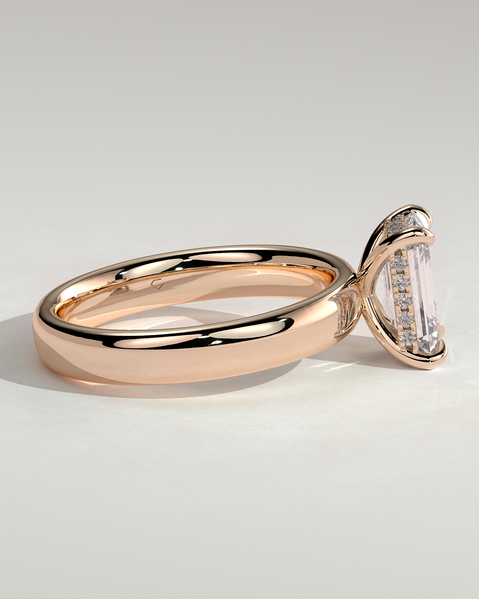 Kate - Emerald Solitaire with Cigar Band - 18k Rose Gold High Setting