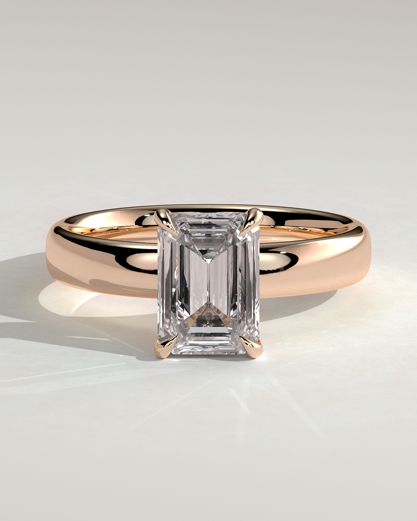 Kate - Emerald Solitaire with Cigar Band - 18k Rose Gold High Setting