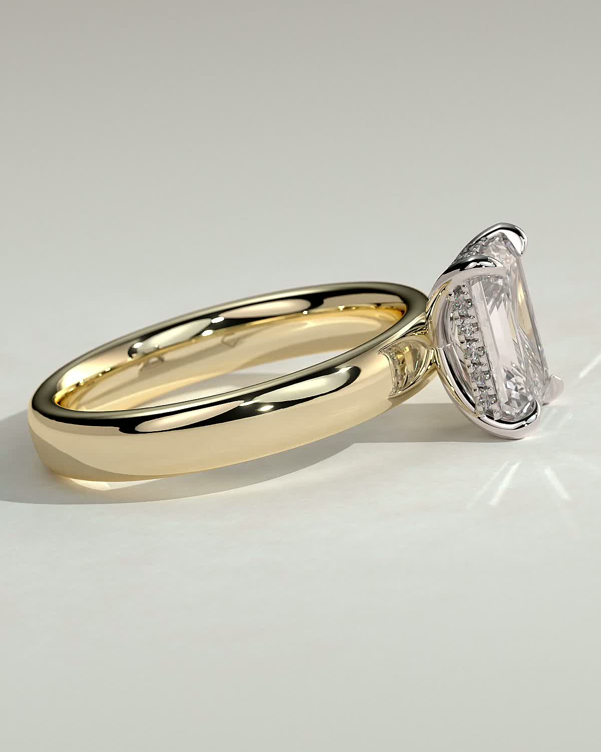 Kate - Emerald Solitaire with Cigar Band - 18k Yellow Gold / 18k White Gold High Setting