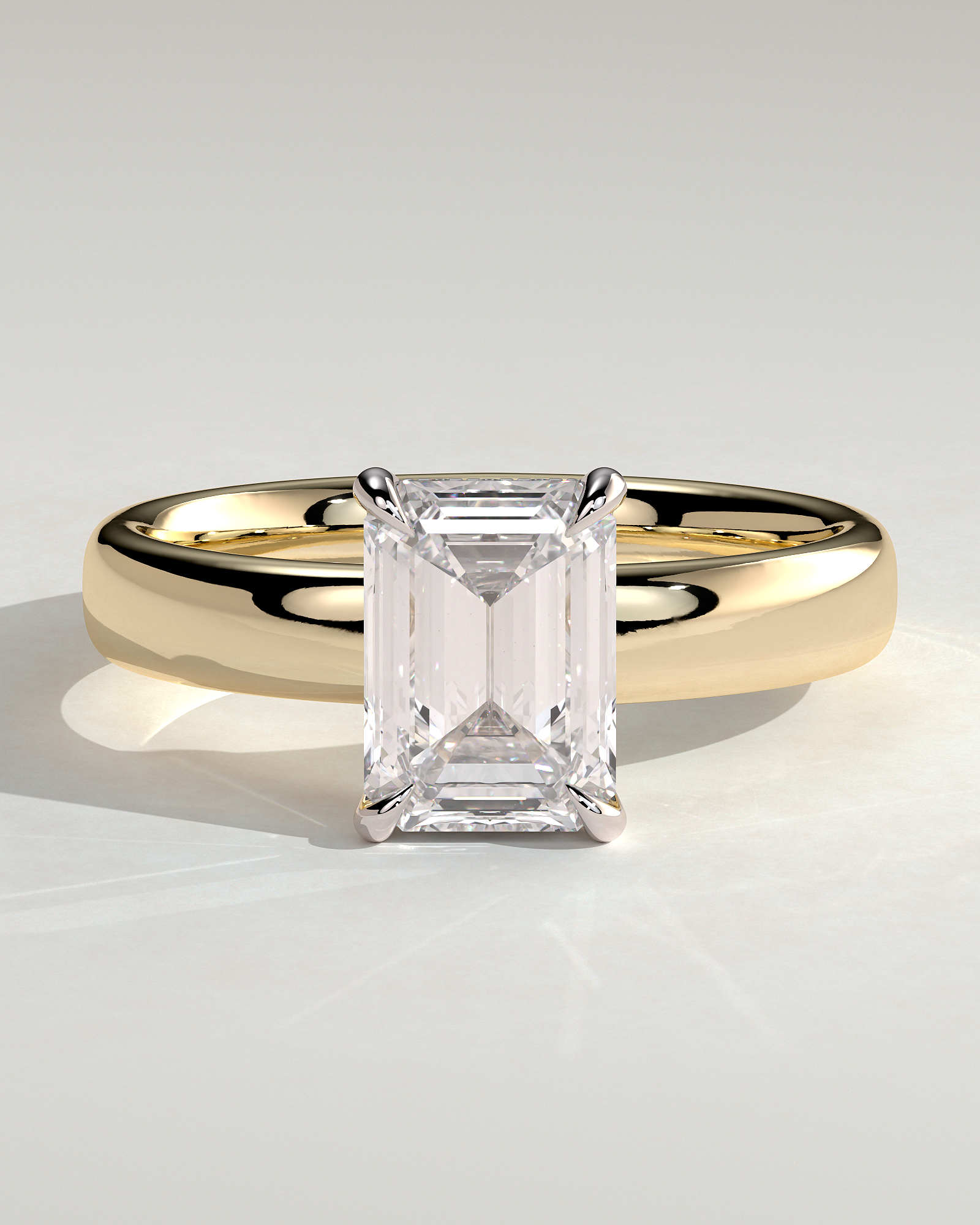 Kate - Emerald Solitaire with Cigar Band - 18k Yellow Gold / 18k White Gold Low Setting