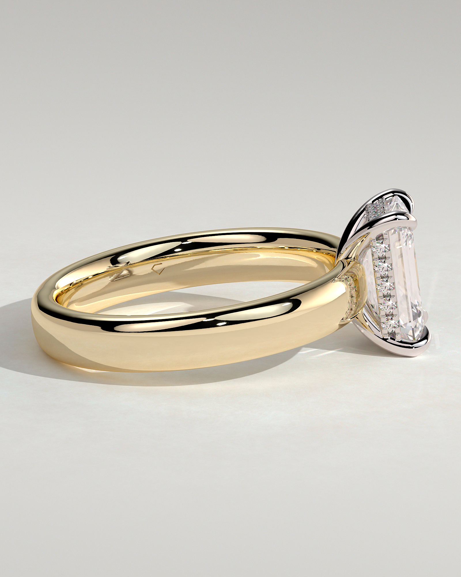 Kate - Emerald Solitaire with Cigar Band - 18k Yellow Gold / 18k White Gold Low Setting