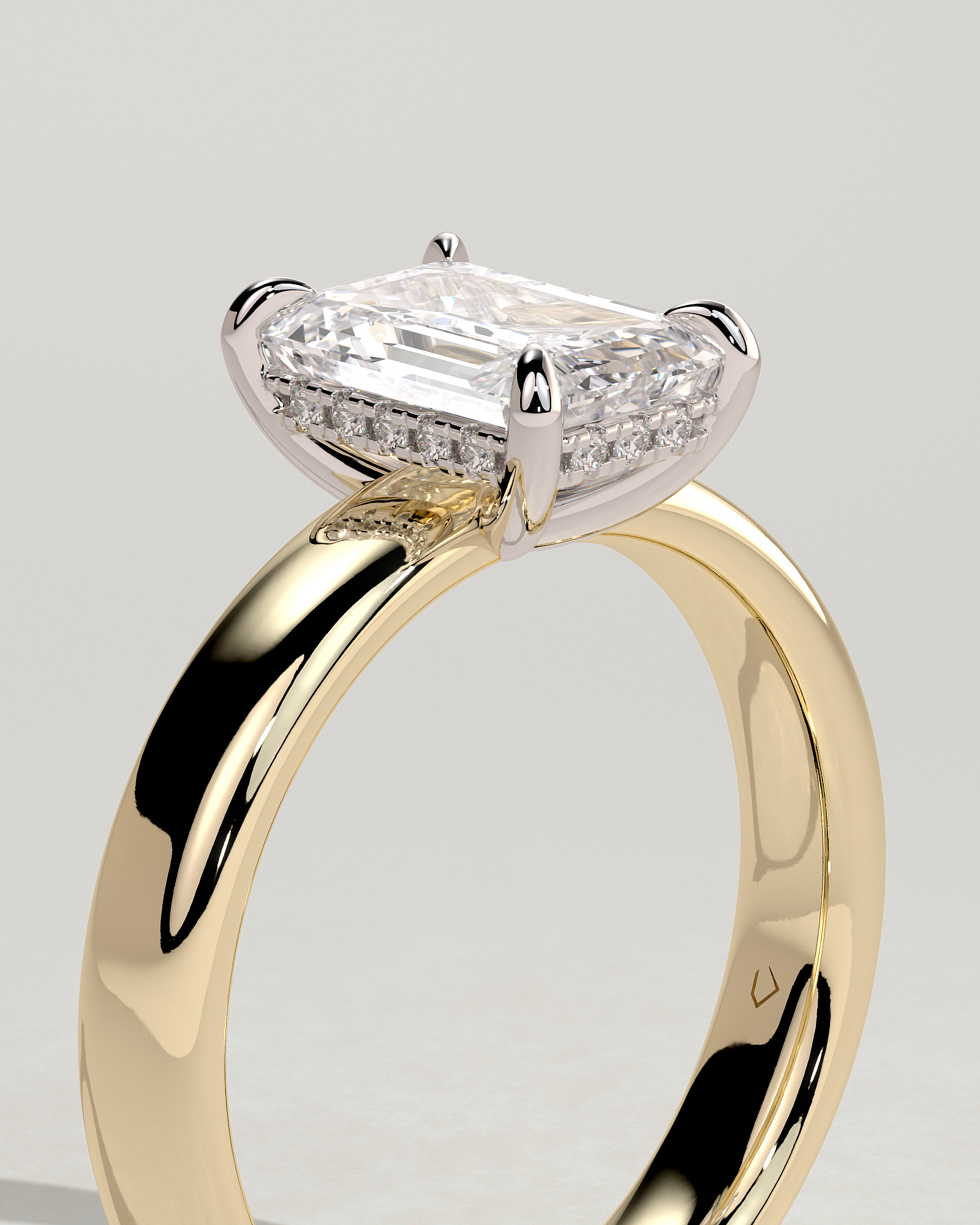 Kate - Emerald Solitaire with Cigar Band - 18k Yellow Gold / 18k White Gold Low Setting
