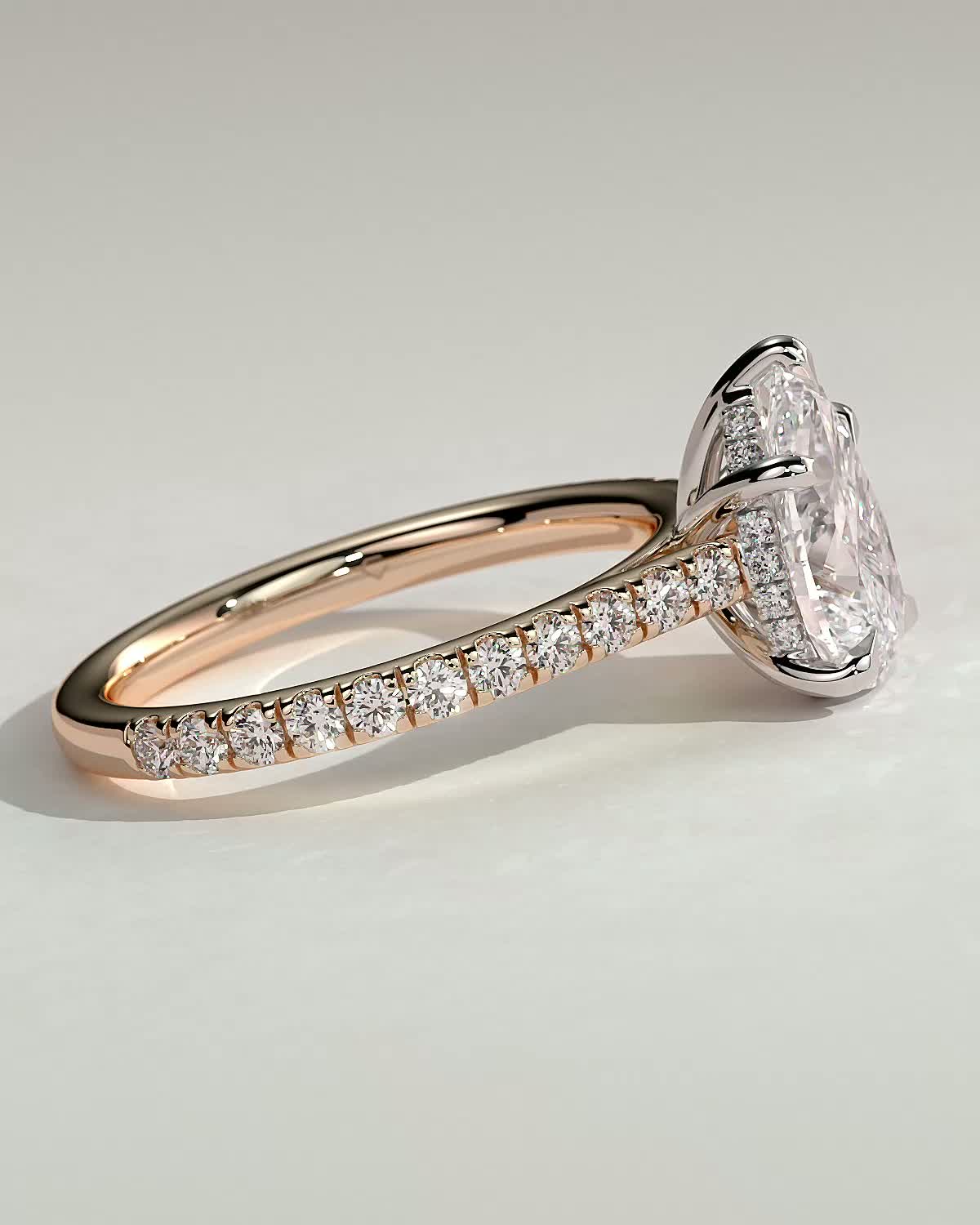 Katrina - 5 Claw Pear Pav with Hidden Halo - 18k Rose Gold / 18k White Gold