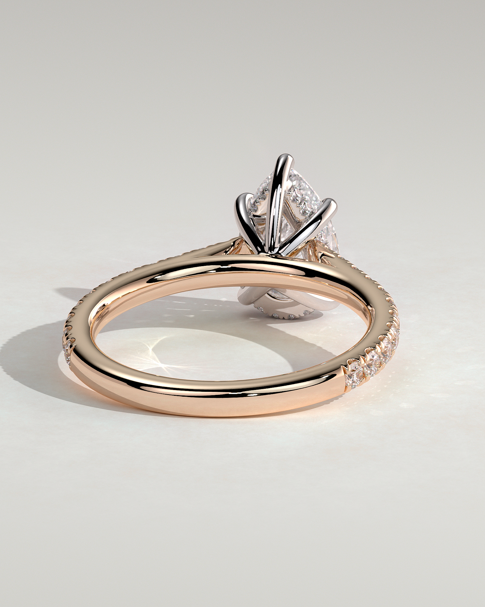 Katrina - 5 Claw Pear Pav with Hidden Halo - 18k Rose Gold / 18k White Gold