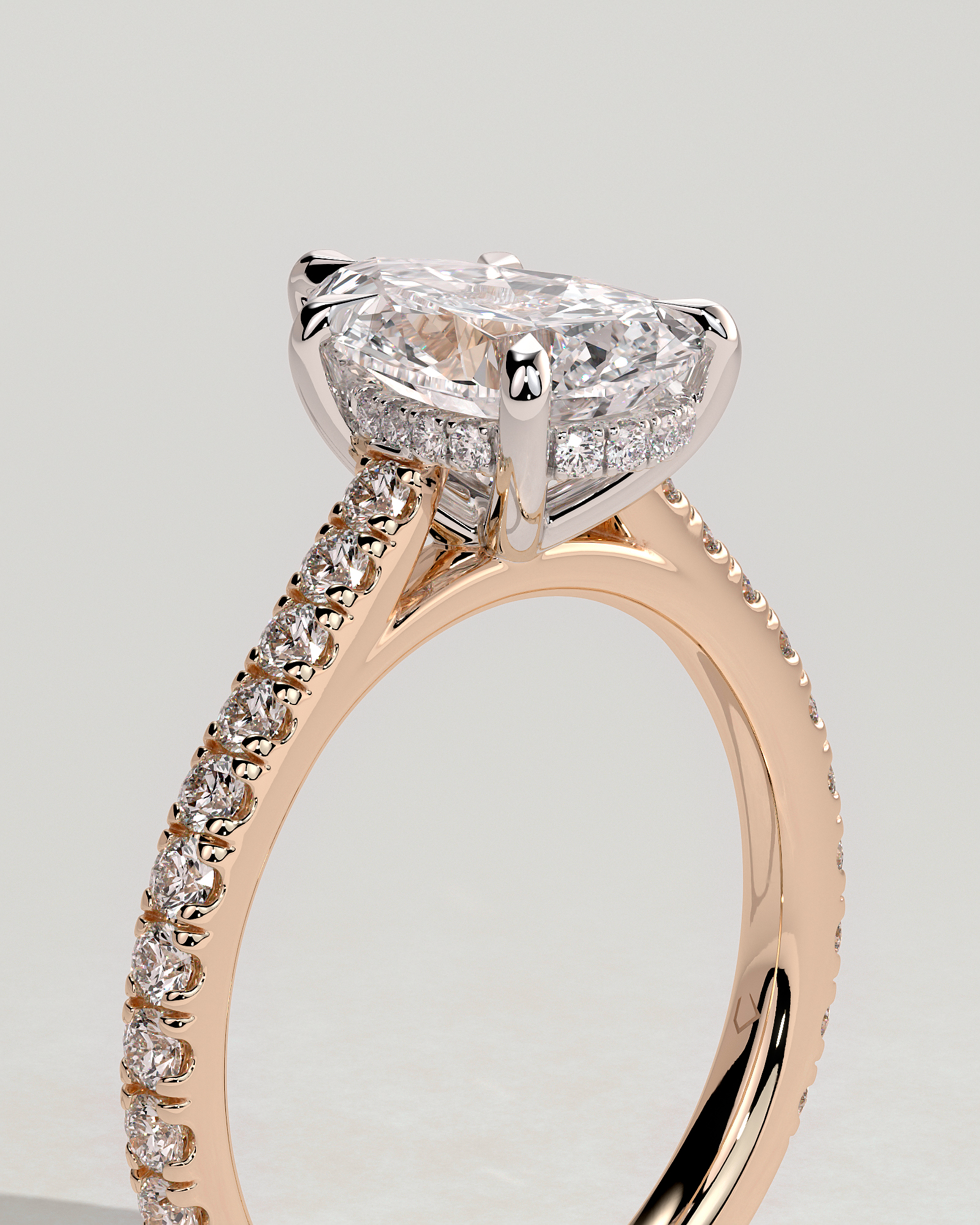 Katrina - 5 Claw Pear Pav with Hidden Halo - 18k Rose Gold / 18k White Gold