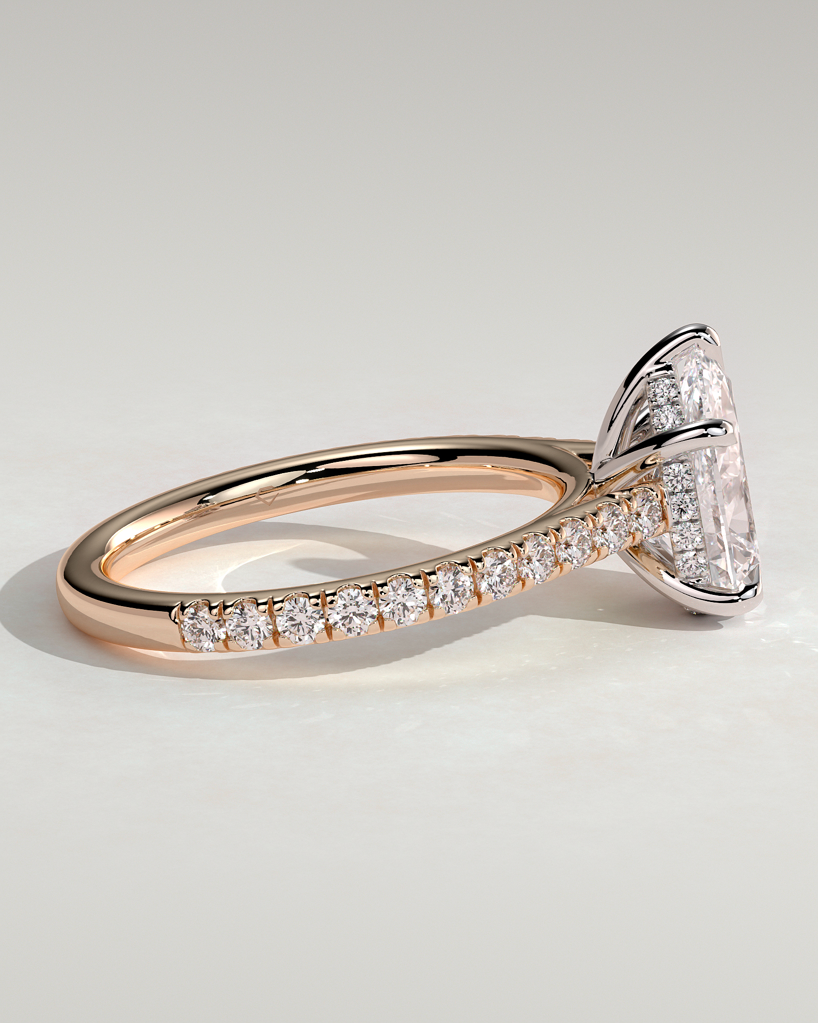 Katrina - 5 Claw Pear Pav with Hidden Halo - 18k Rose Gold / 18k White Gold