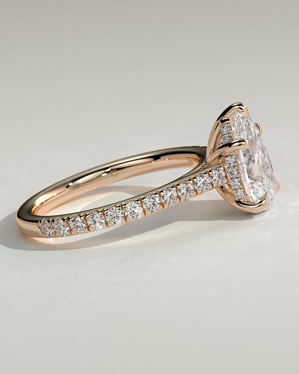 Katrina - 5 Claw Pear Pav with Hidden Halo - 18k Rose Gold