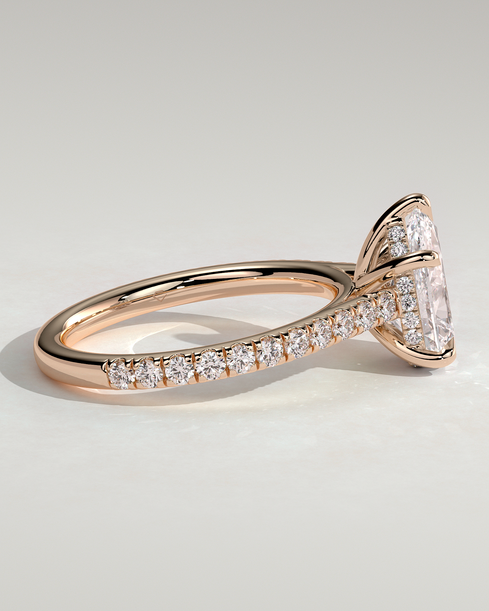 Katrina - 5 Claw Pear Pav with Hidden Halo - 18k Rose Gold