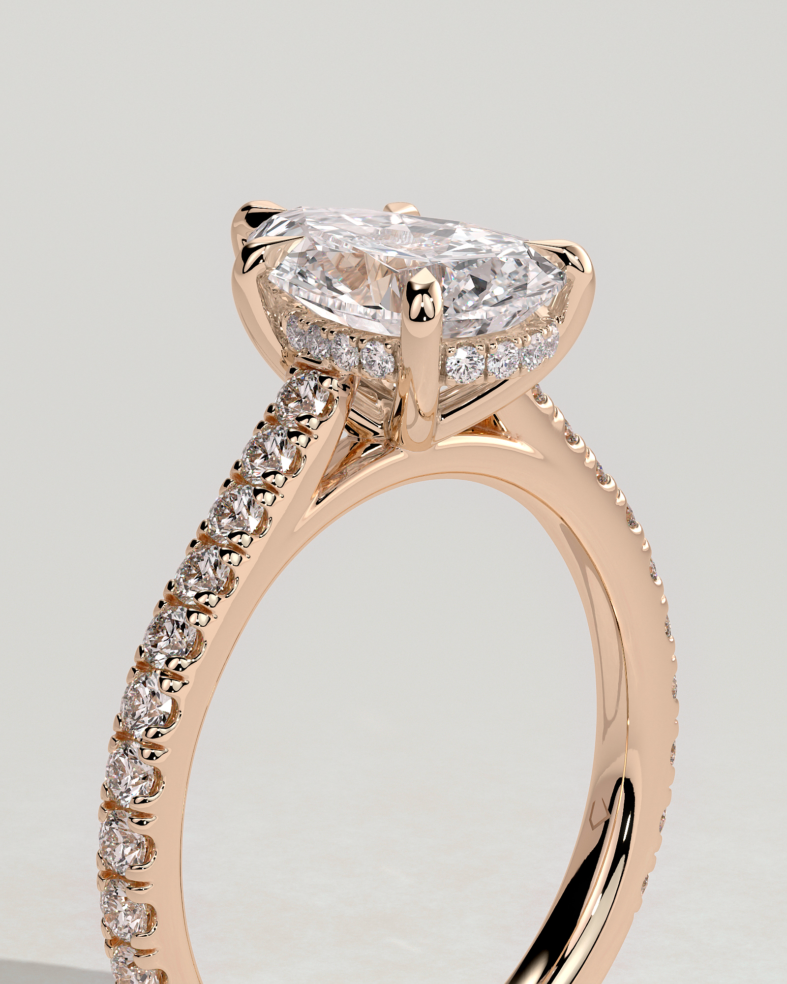 Katrina - 5 Claw Pear Pav with Hidden Halo - 18k Rose Gold