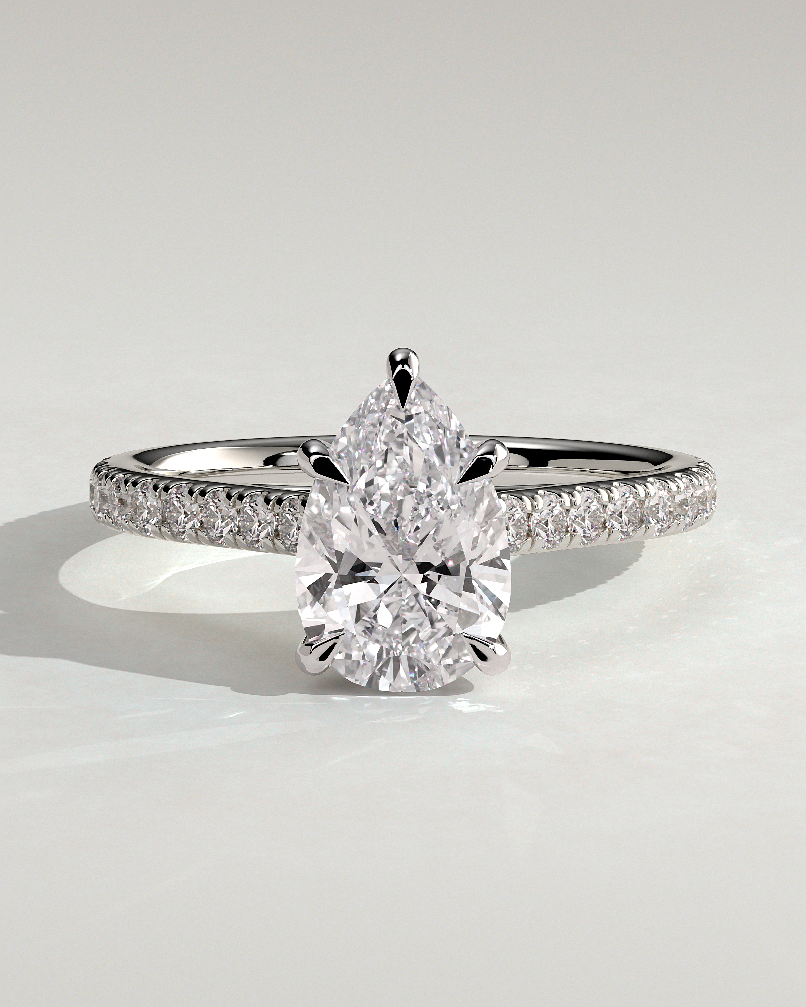 Katrina - 5 Claw Pear Pav with Hidden Halo - 18k White Gold