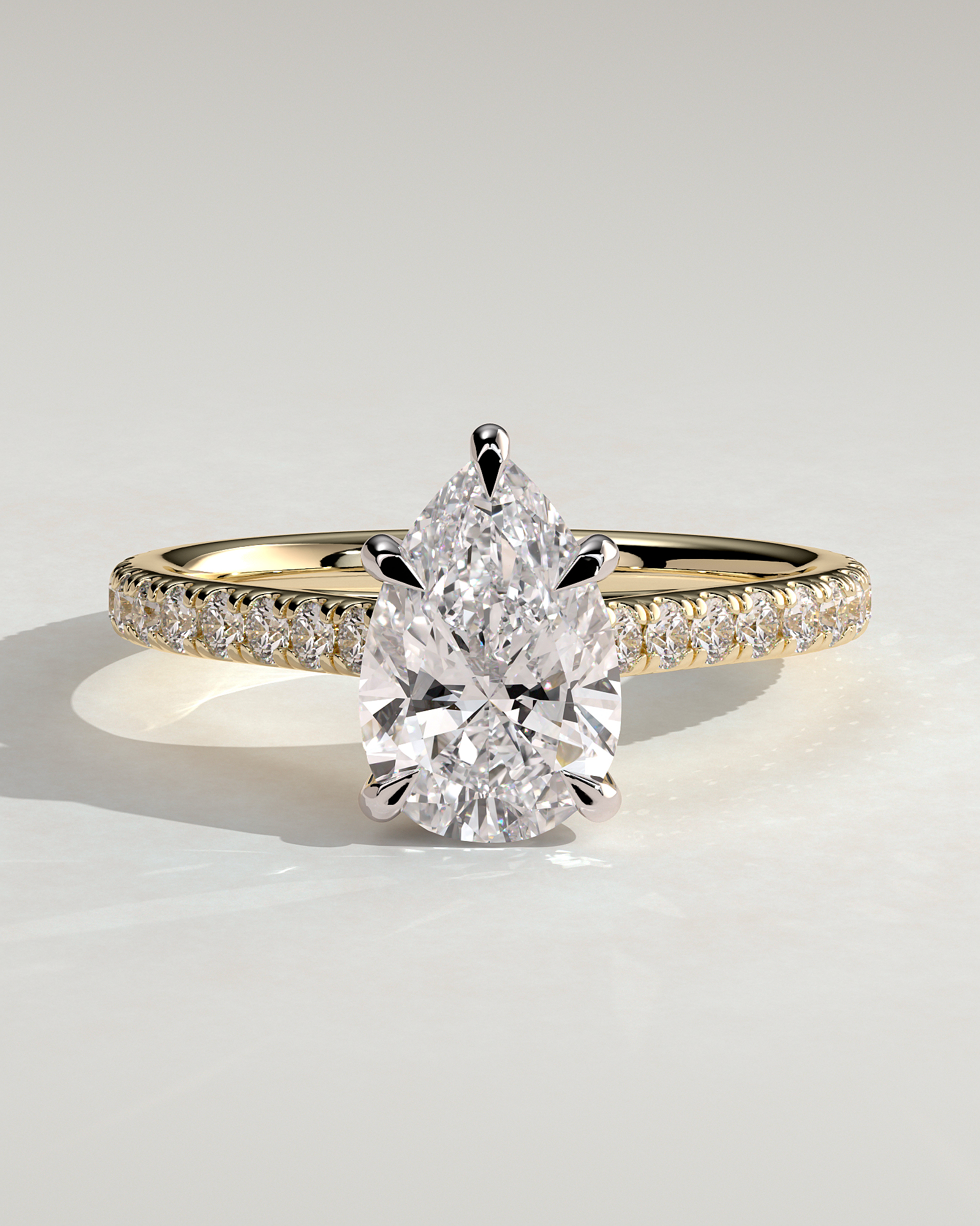 Katrina - 5 Claw Pear Pav with Hidden Halo - 18k Yellow Gold / 18k White Gold
