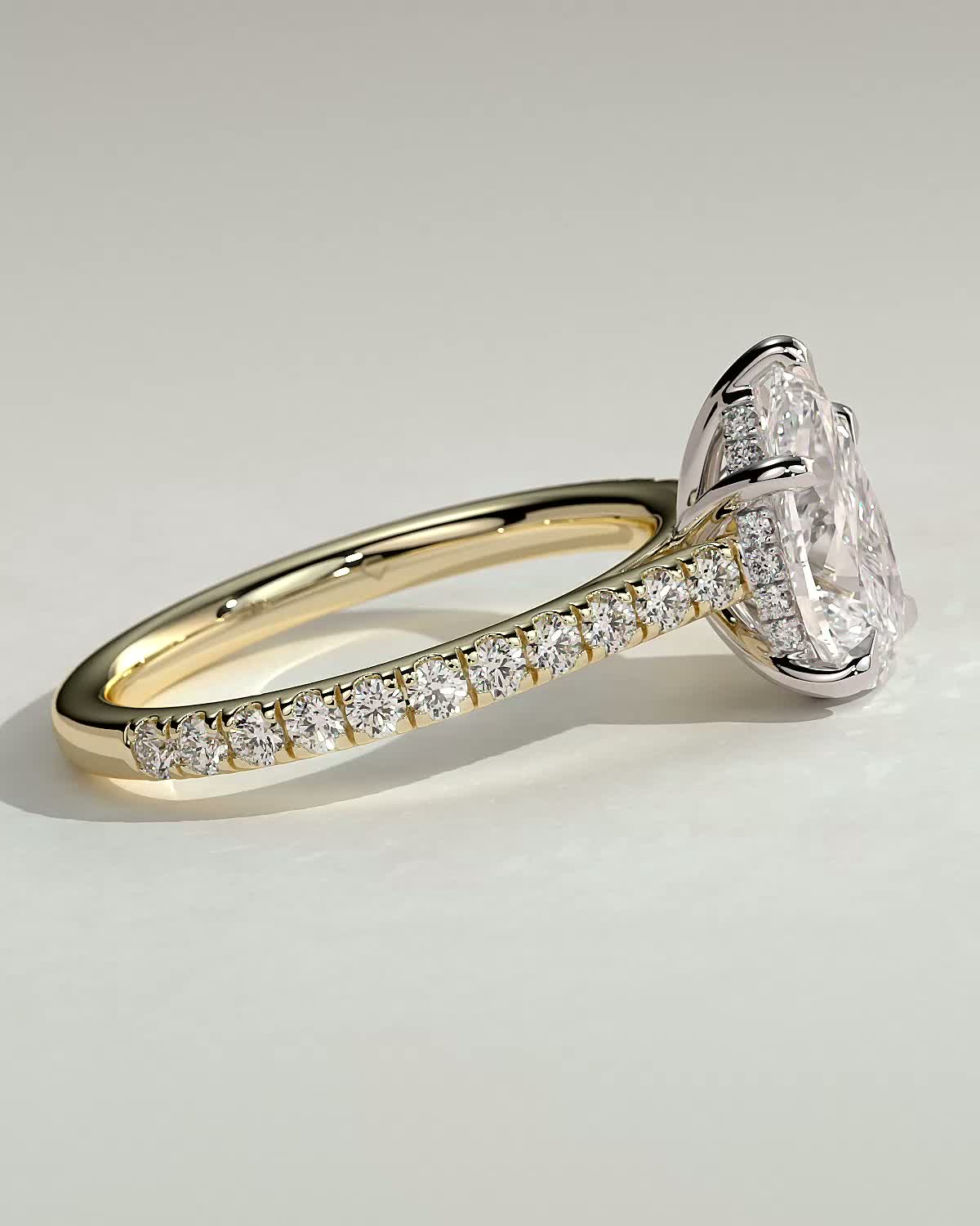 Katrina - 5 Claw Pear Pav with Hidden Halo - 18k Yellow Gold / 18k White Gold