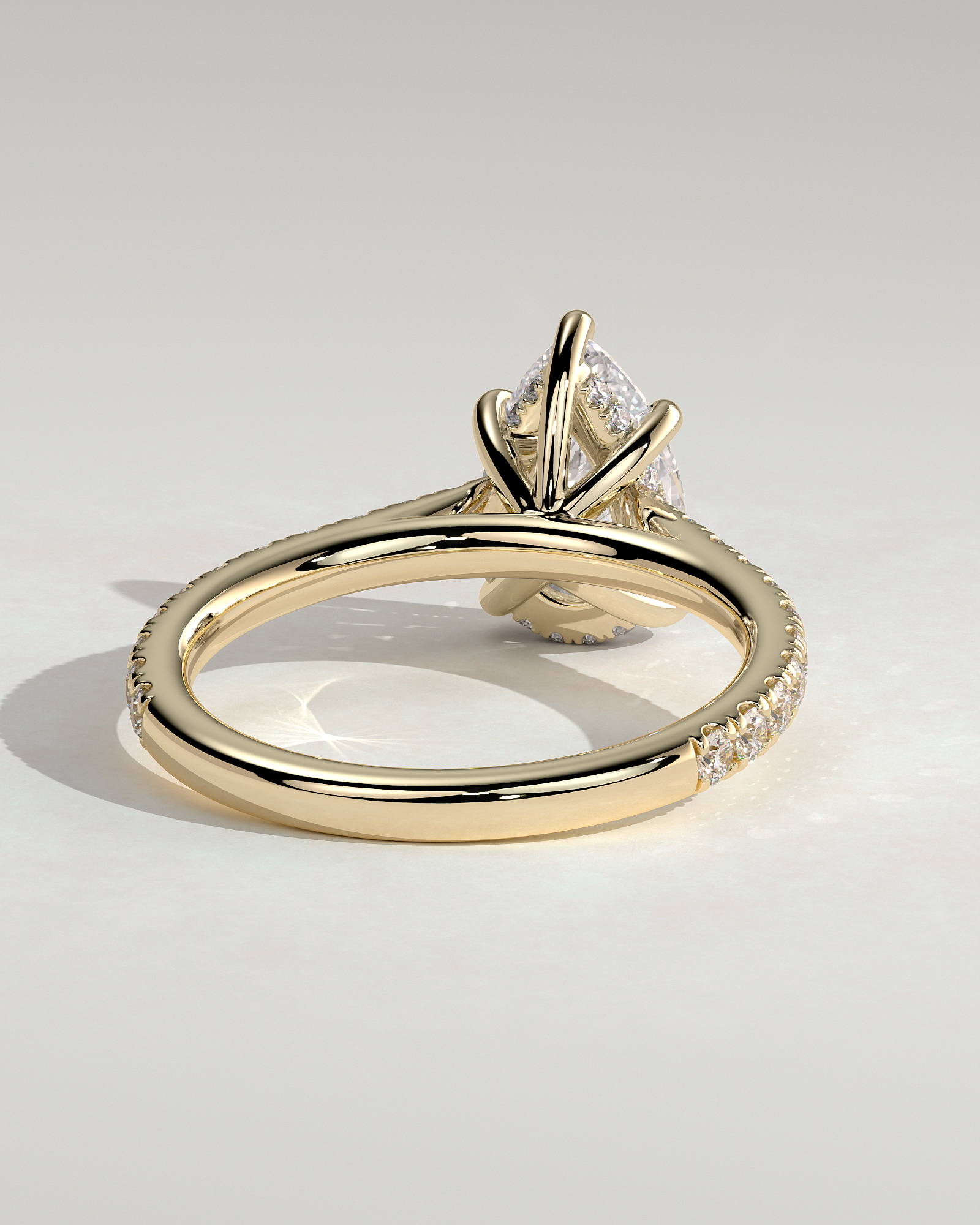 Katrina - 5 Claw Pear Pav with Hidden Halo - 18k Yellow Gold