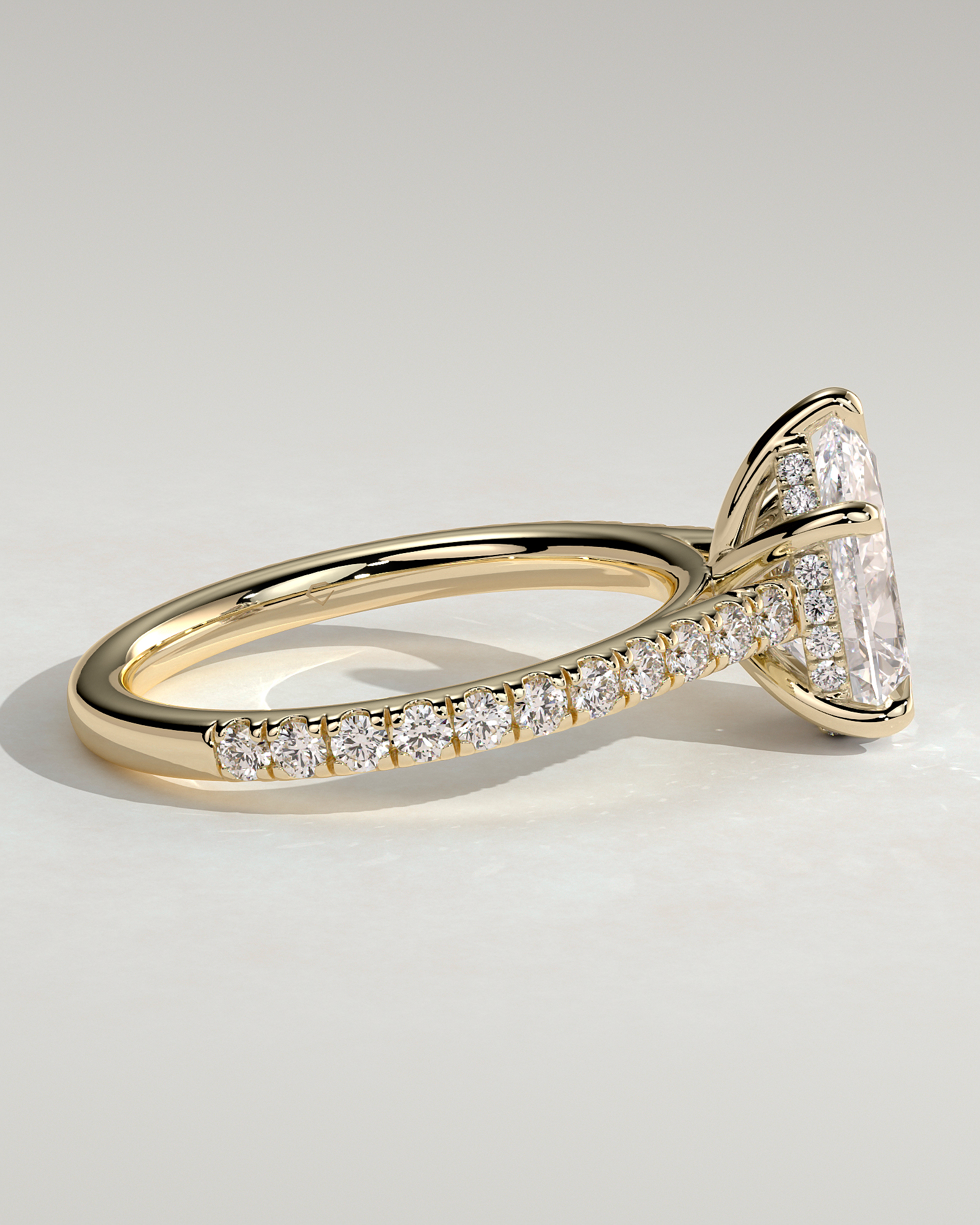 Katrina - 5 Claw Pear Pav with Hidden Halo - 18k Yellow Gold