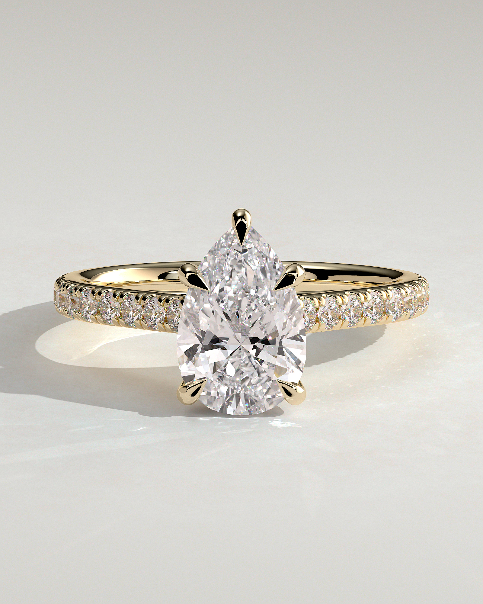 Katrina - 5 Claw Pear Pav with Hidden Halo - 18k Yellow Gold