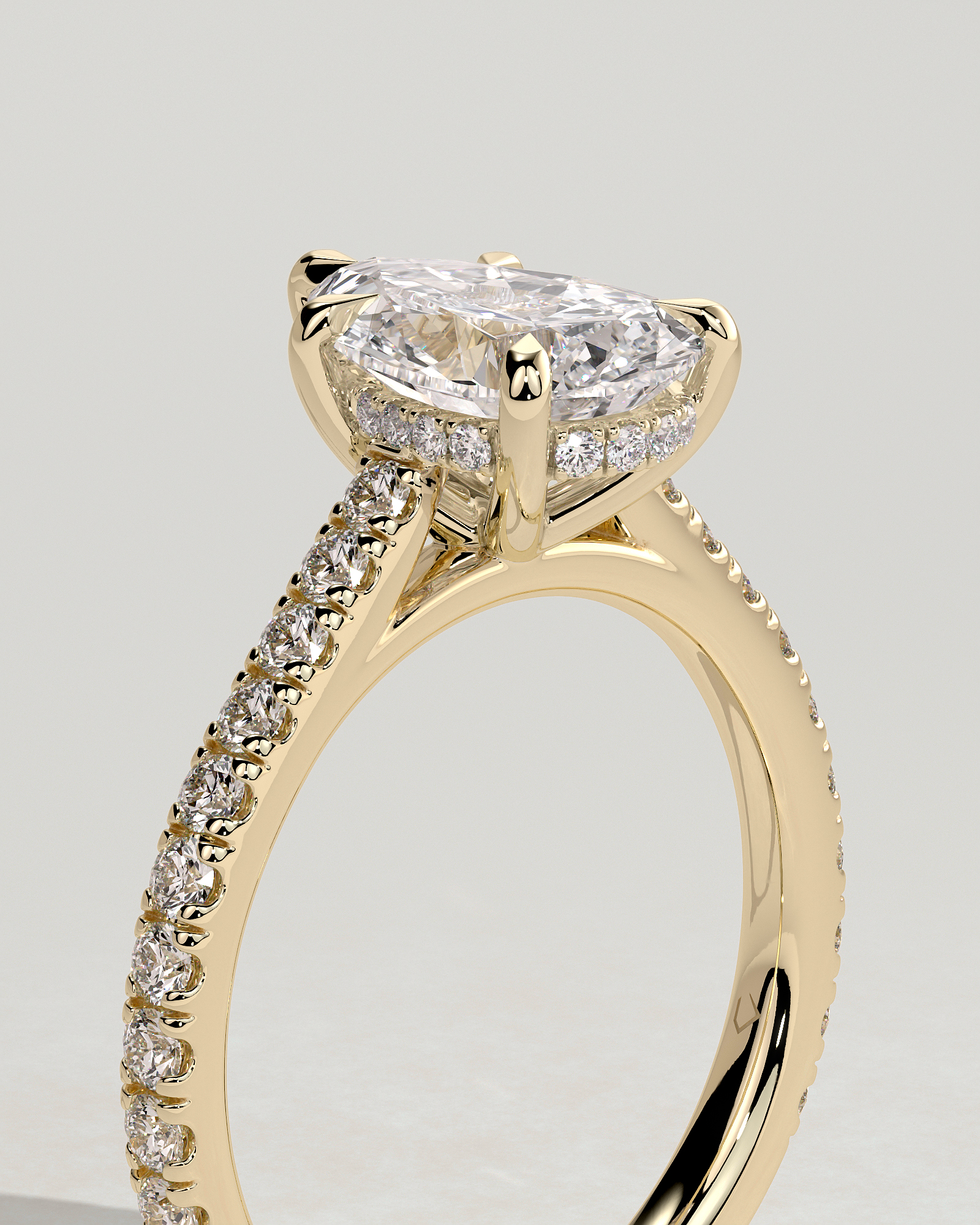 Katrina - 5 Claw Pear Pav with Hidden Halo - 18k Yellow Gold