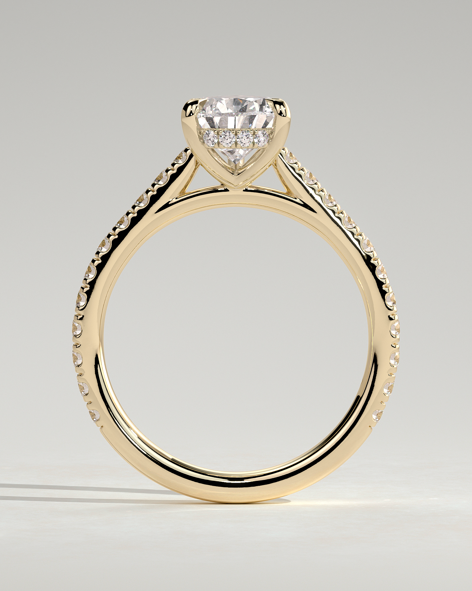 Katrina - 5 Claw Pear Pav with Hidden Halo - 18k Yellow Gold