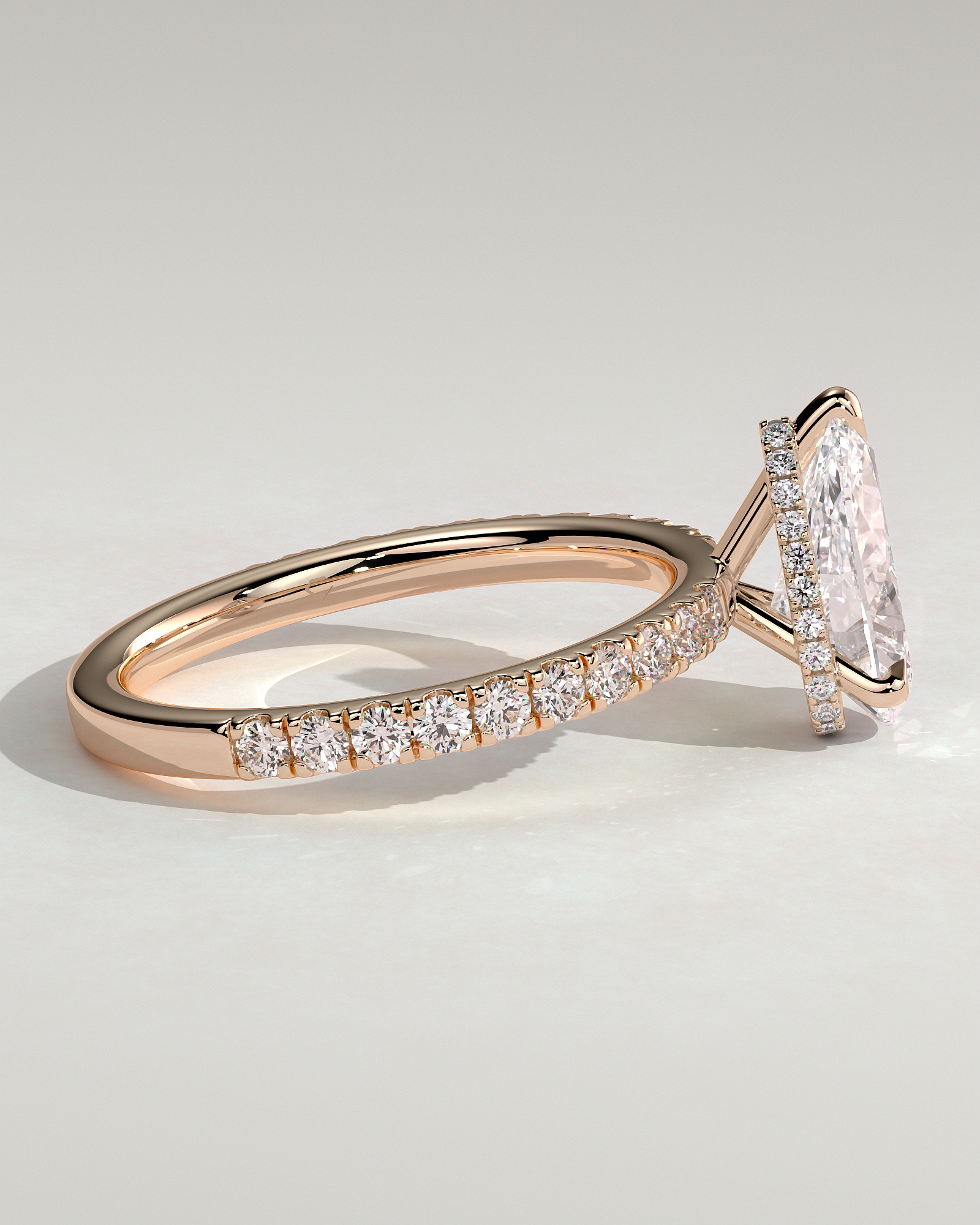 Keira - 3 Claw Pear Pav Solitaire with Hidden Halo - 18k Rose Gold