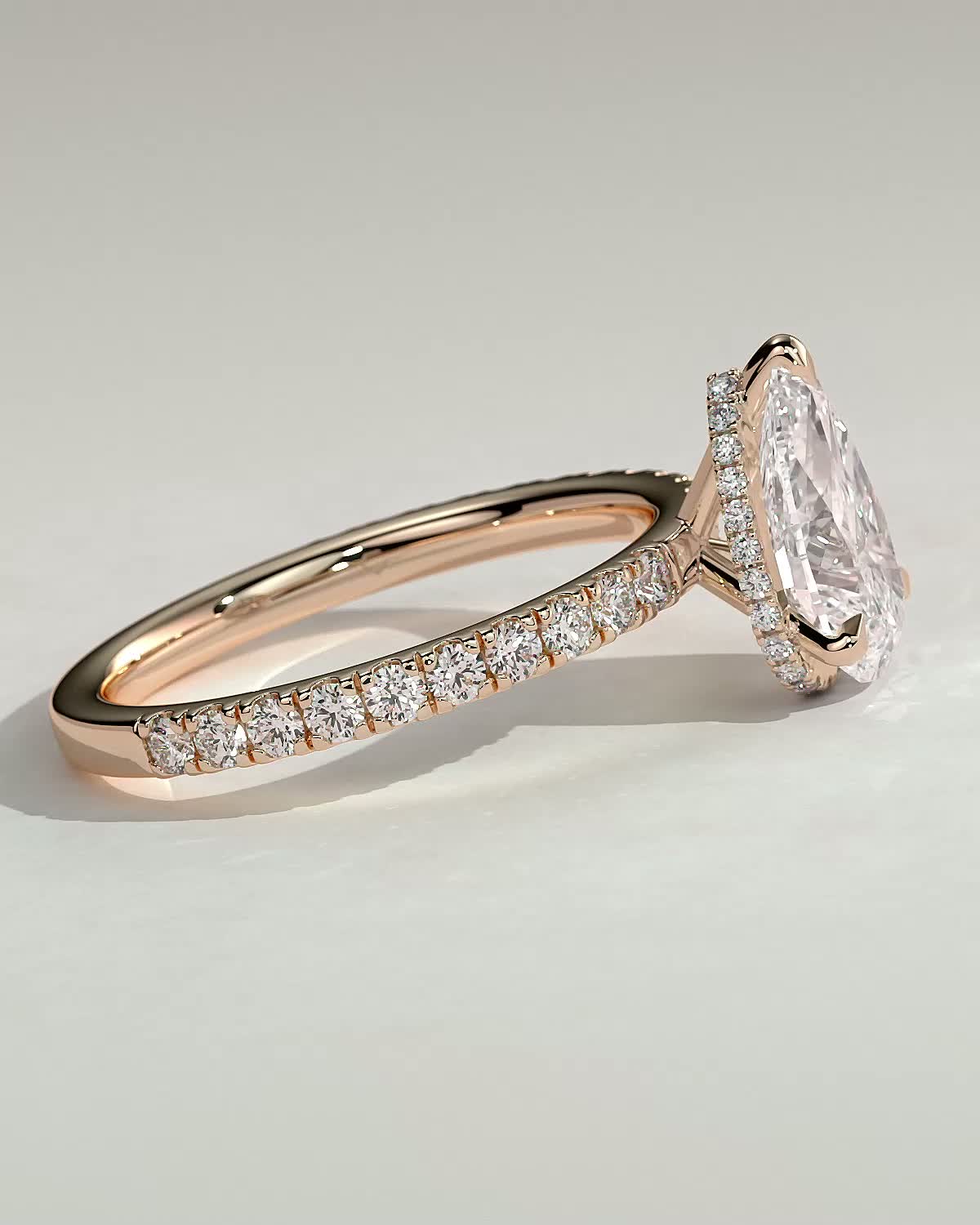 Keira - 3 Claw Pear Pav Solitaire with Hidden Halo - 18k Rose Gold