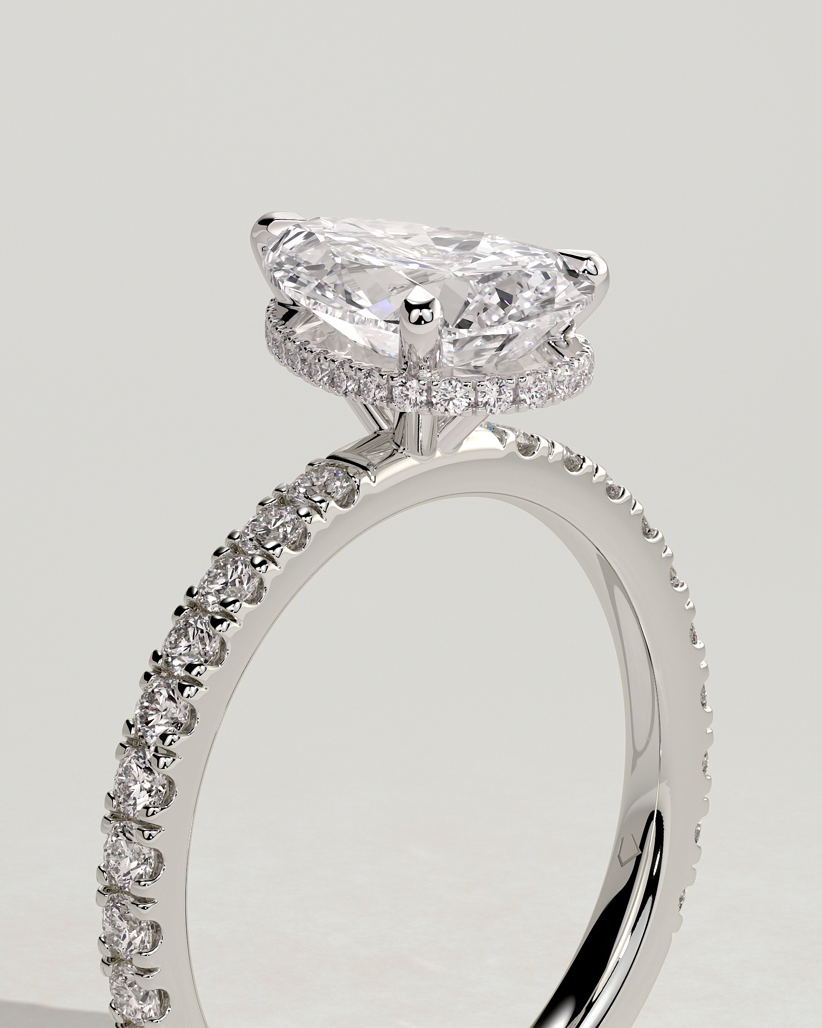 Keira - 3 Claw Pear Pav Solitaire with Hidden Halo - 18k White Gold