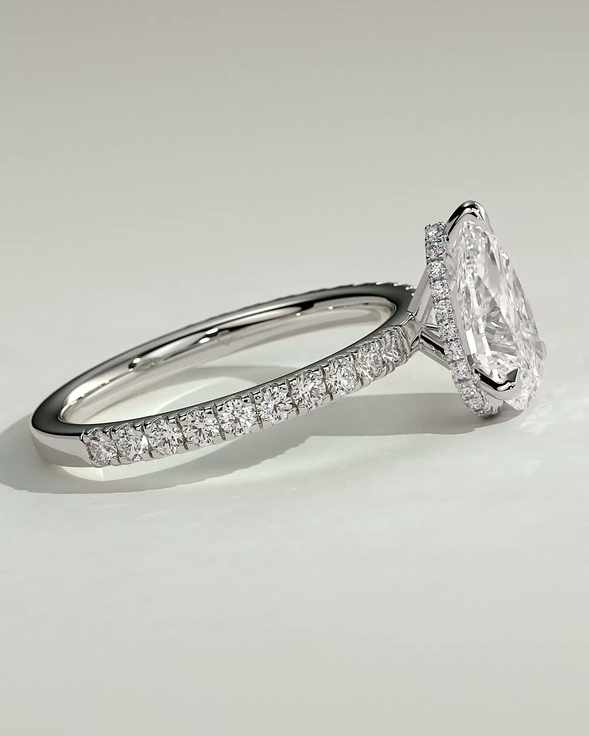 Keira - 3 Claw Pear Pav Solitaire with Hidden Halo - 18k White Gold